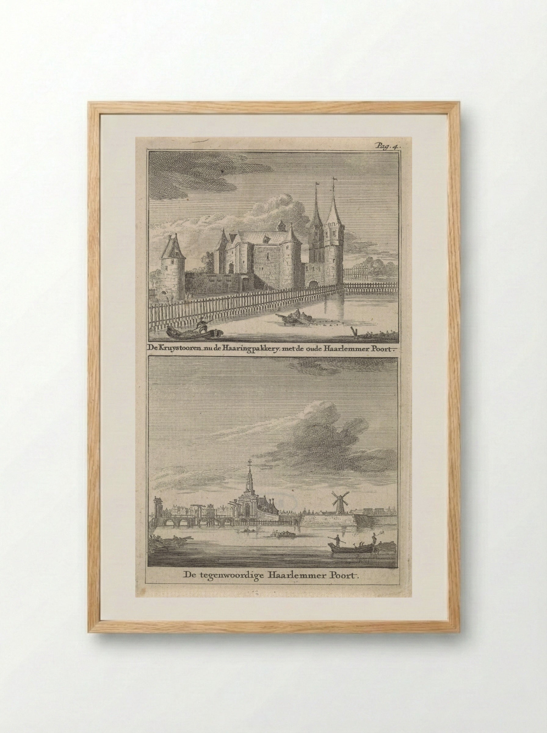 Gezicht op de Haringpakkerstoren en de Haarlemmerpoort - Jan Goeree - Framed Print Wood