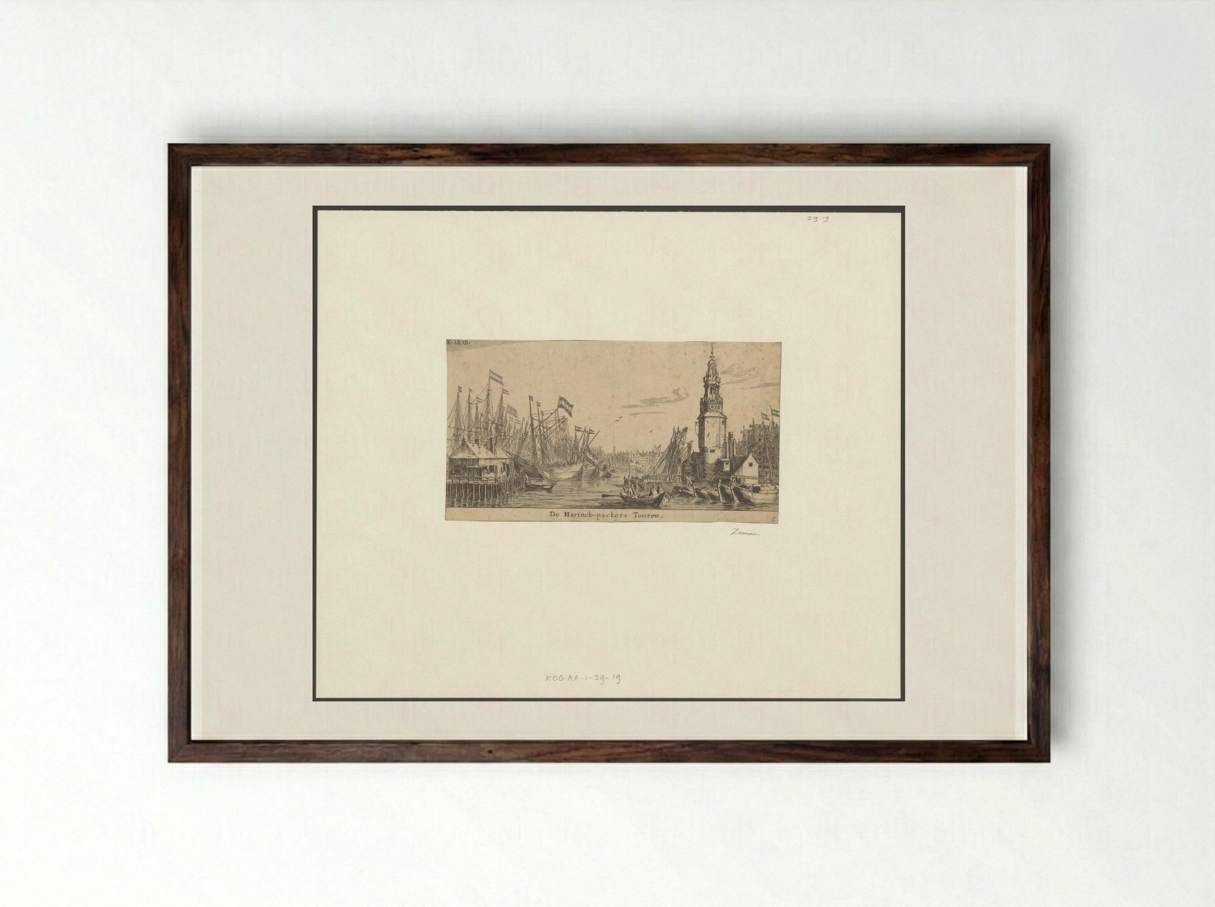 Gezicht op de Haringpakkerstoren te Amsterdam - Reinier Nooms - Framed Print Dark Wood