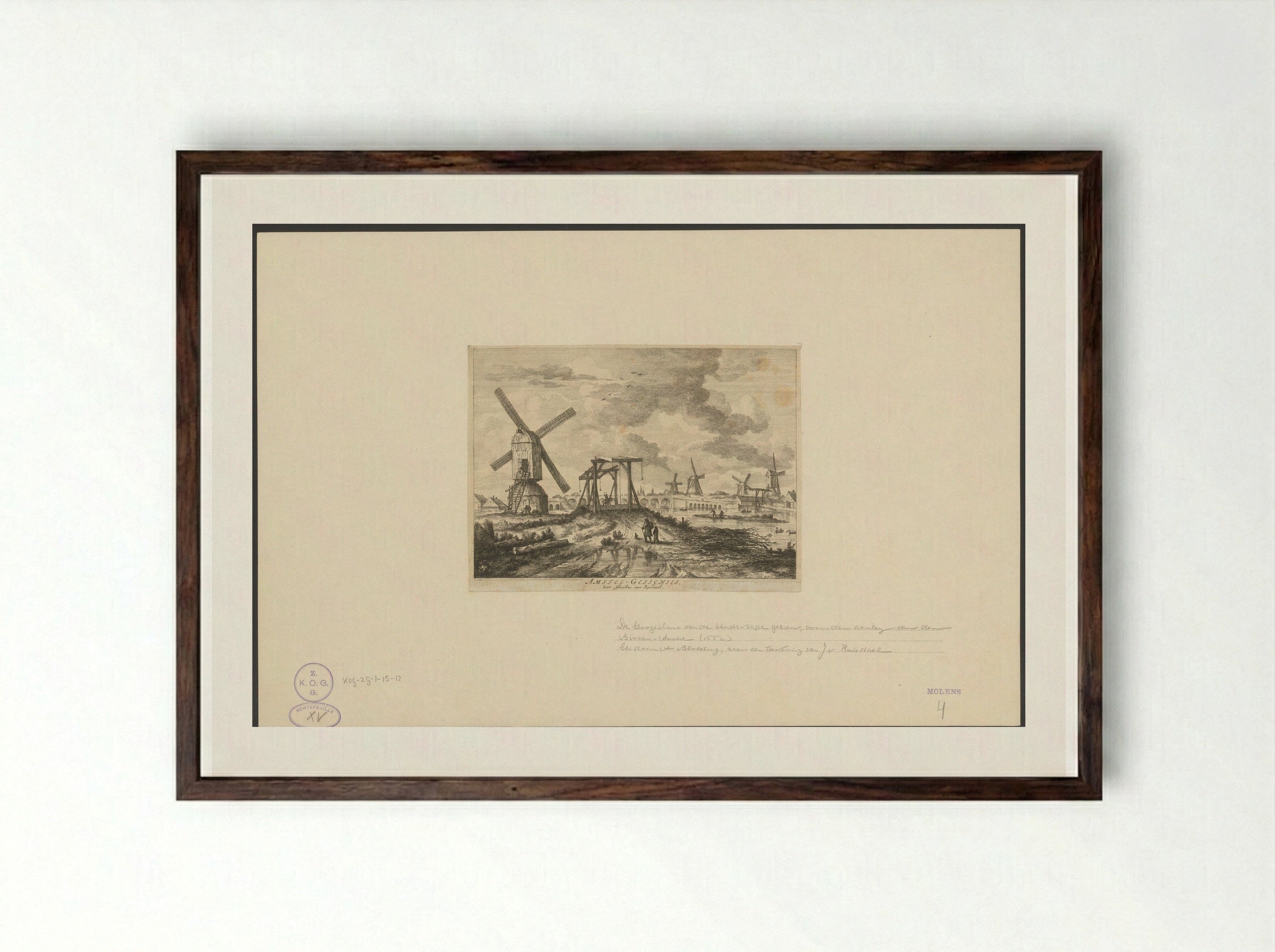 Gezicht op de Hogesluis vanaf de Utrechtse zijde - Abraham Bloteling - Framed Print Dark Wood