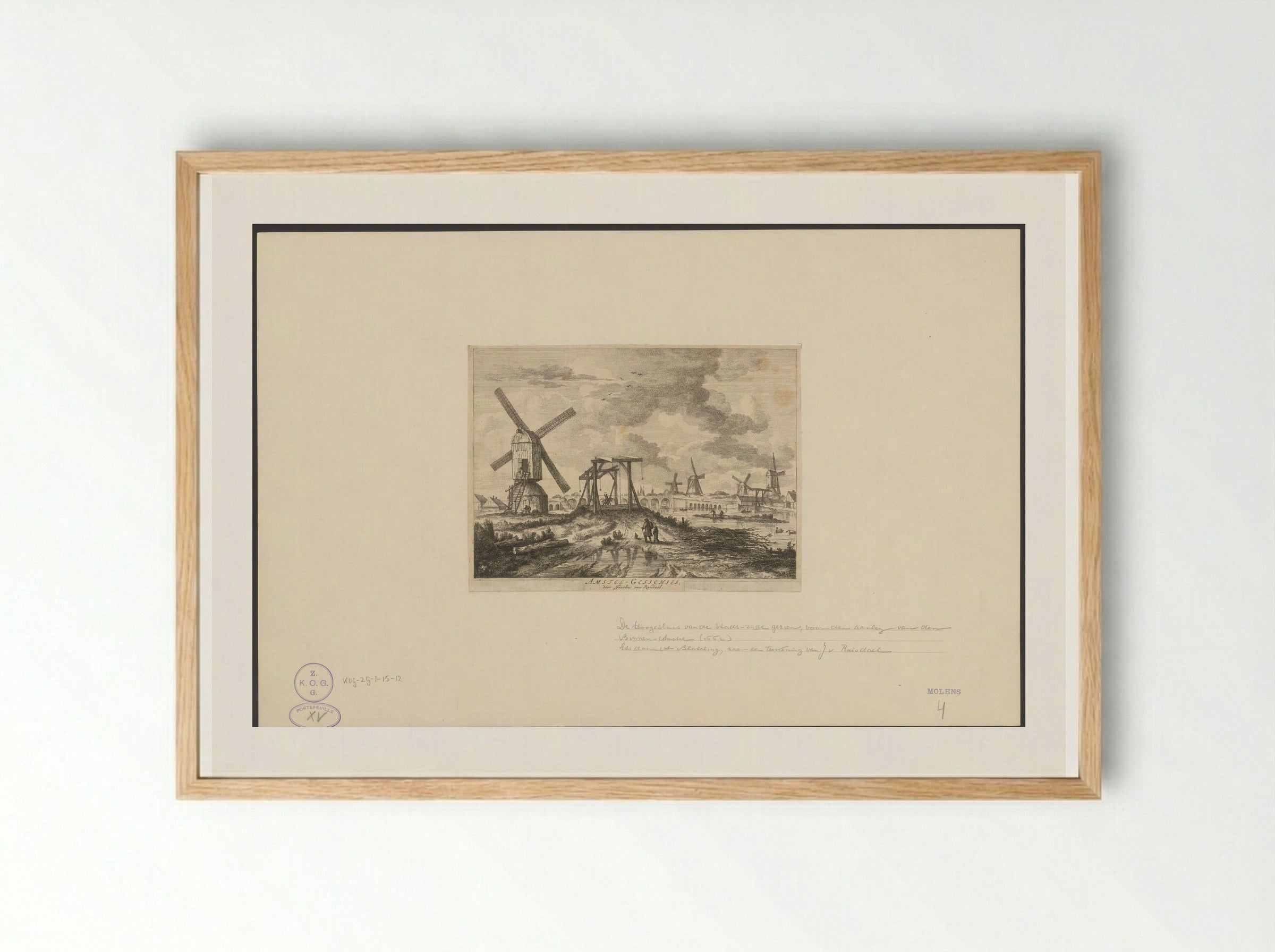 Gezicht op de Hogesluis vanaf de Utrechtse zijde - Abraham Bloteling - Framed Print Wood