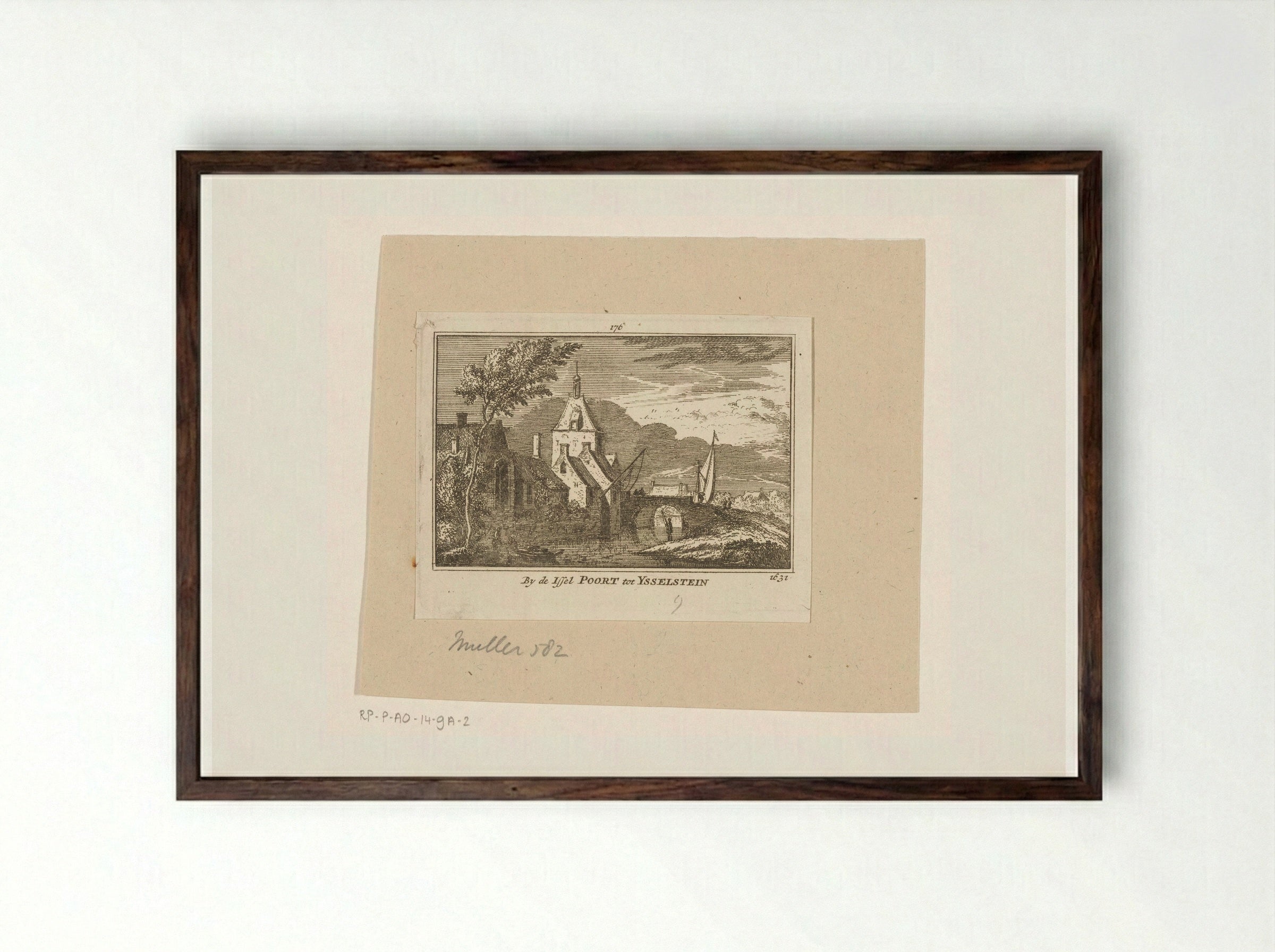Gezicht op de IJsselpoort te IJsselstein - Abraham Rademaker - Framed Print Dark Wood