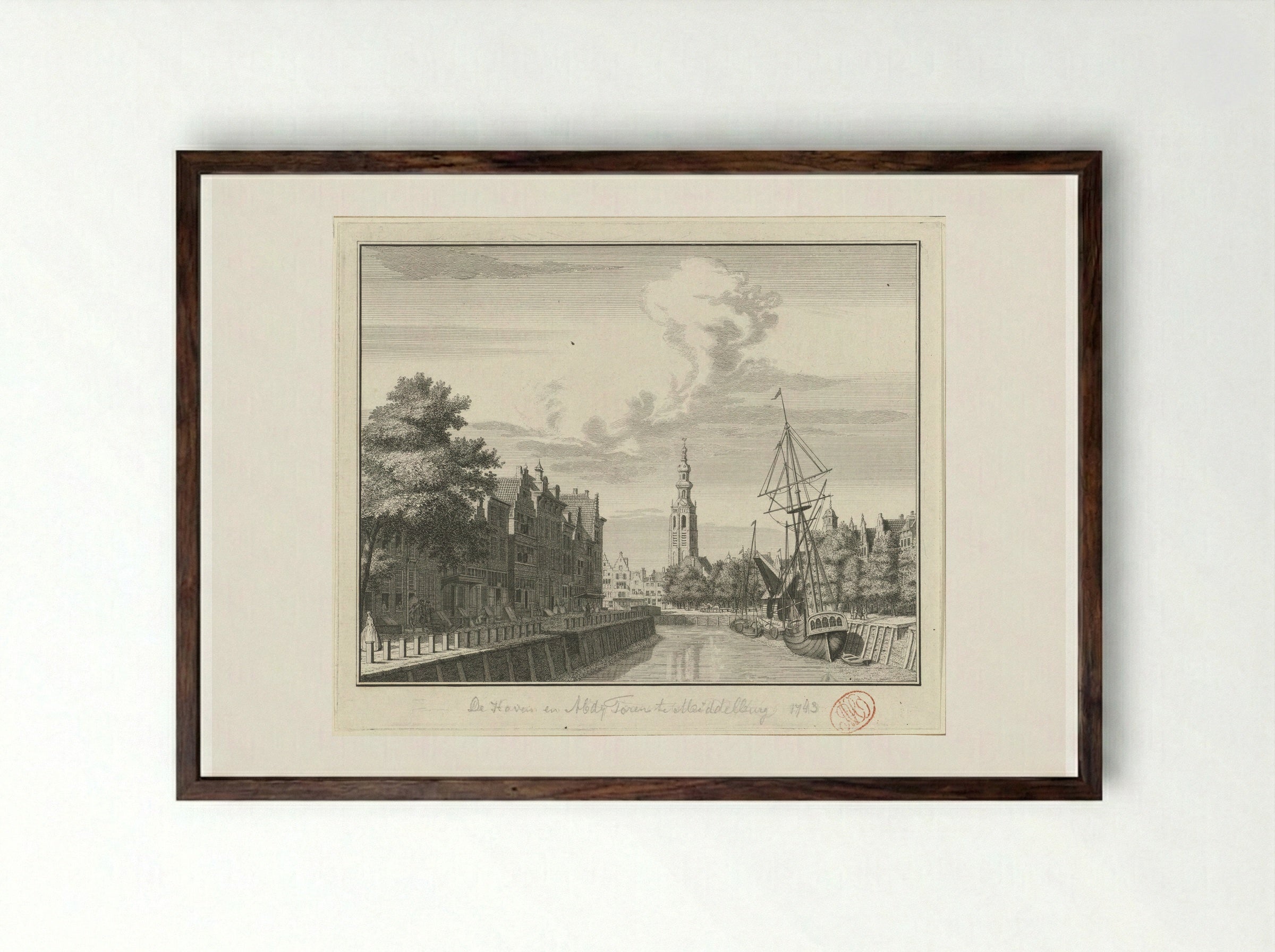 Gezicht op de Lange Jan (Abdijtoren) te Middelburg - Jan Caspar Philips - Framed Print Dark Wood