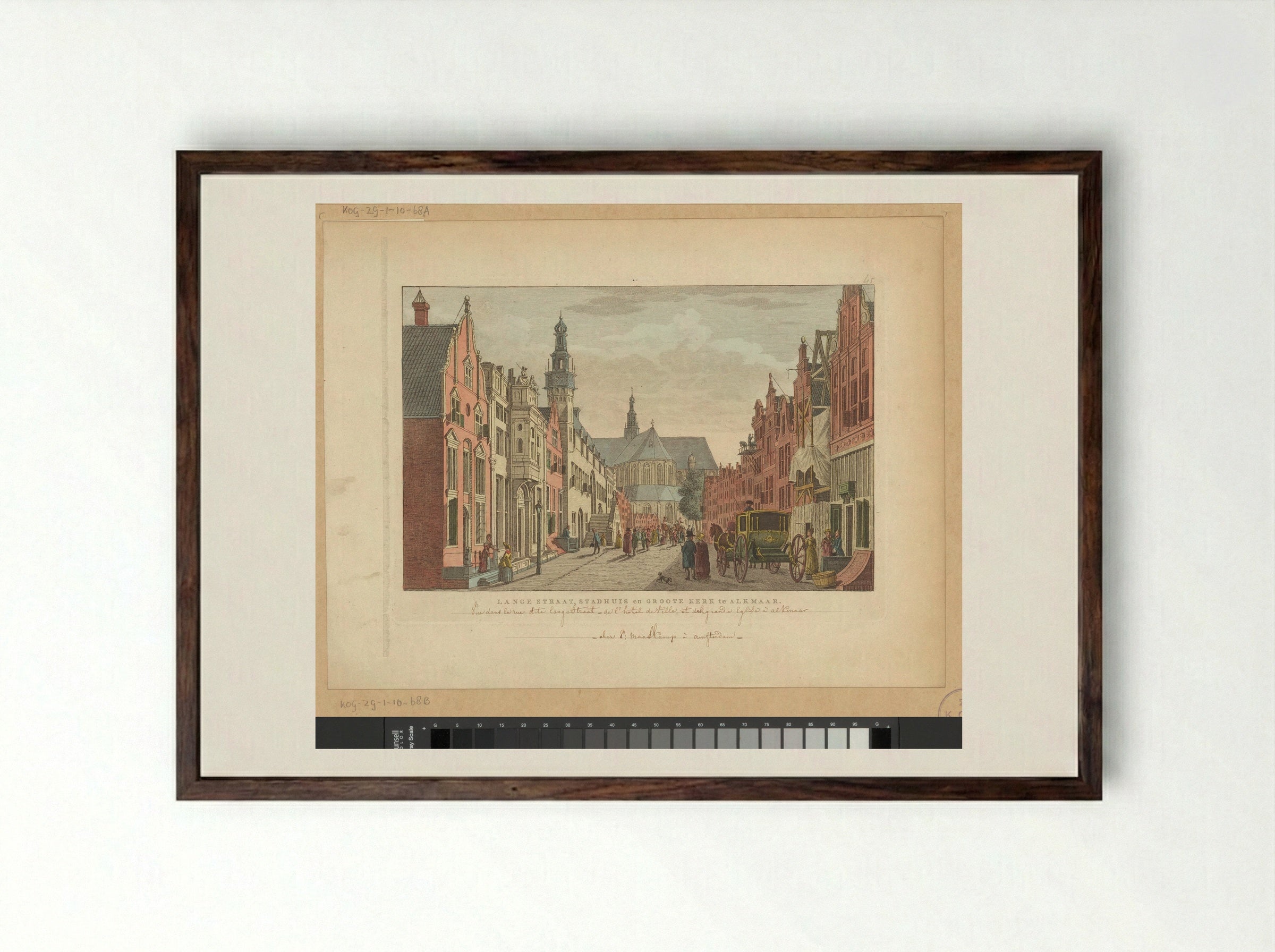 Gezicht op de Lange Straat, Stadhuis en Grote Kerk te Alkmaar - Carel Frederik Bendorp (I) - Framed Print Dark Wood
