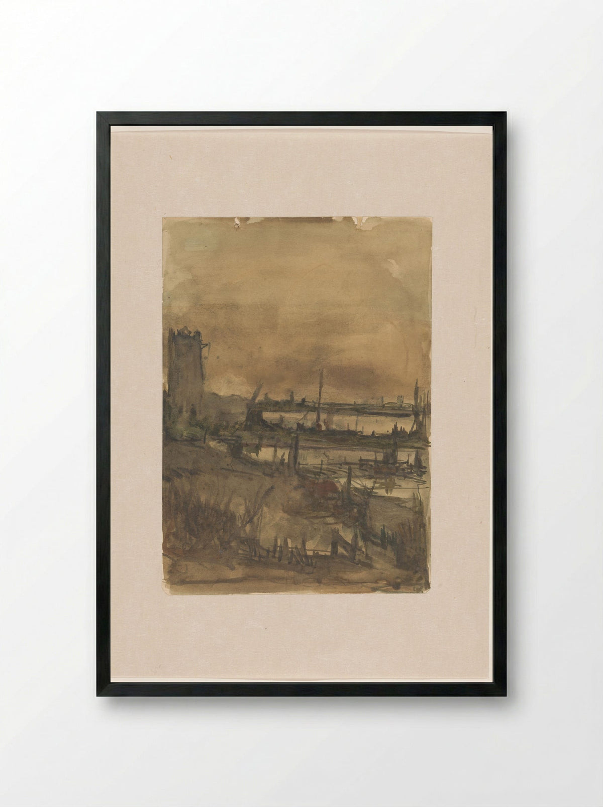 Gezicht op de Maas bij Dordrecht - Jan Paul Valkema Blouw - Framed Print Black