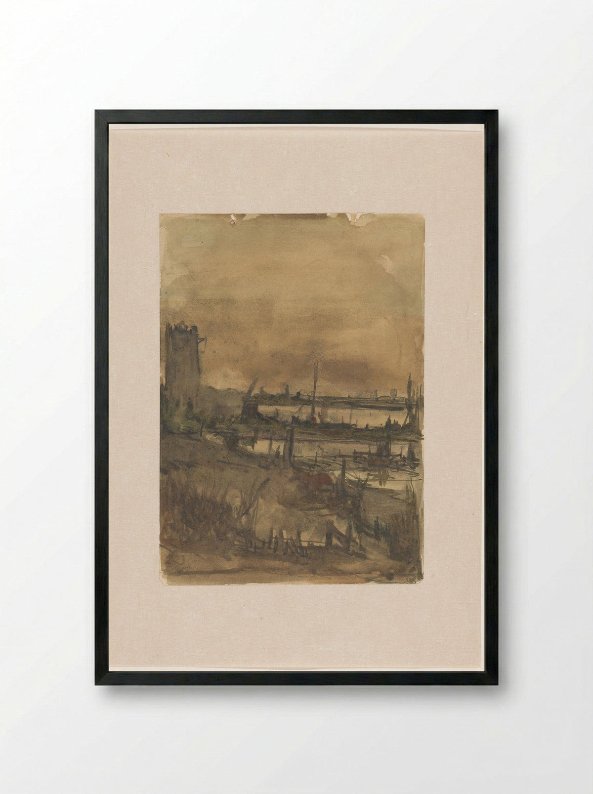 Gezicht op de Maas bij Dordrecht - Jan Paul Valkema Blouw - Framed Print Black