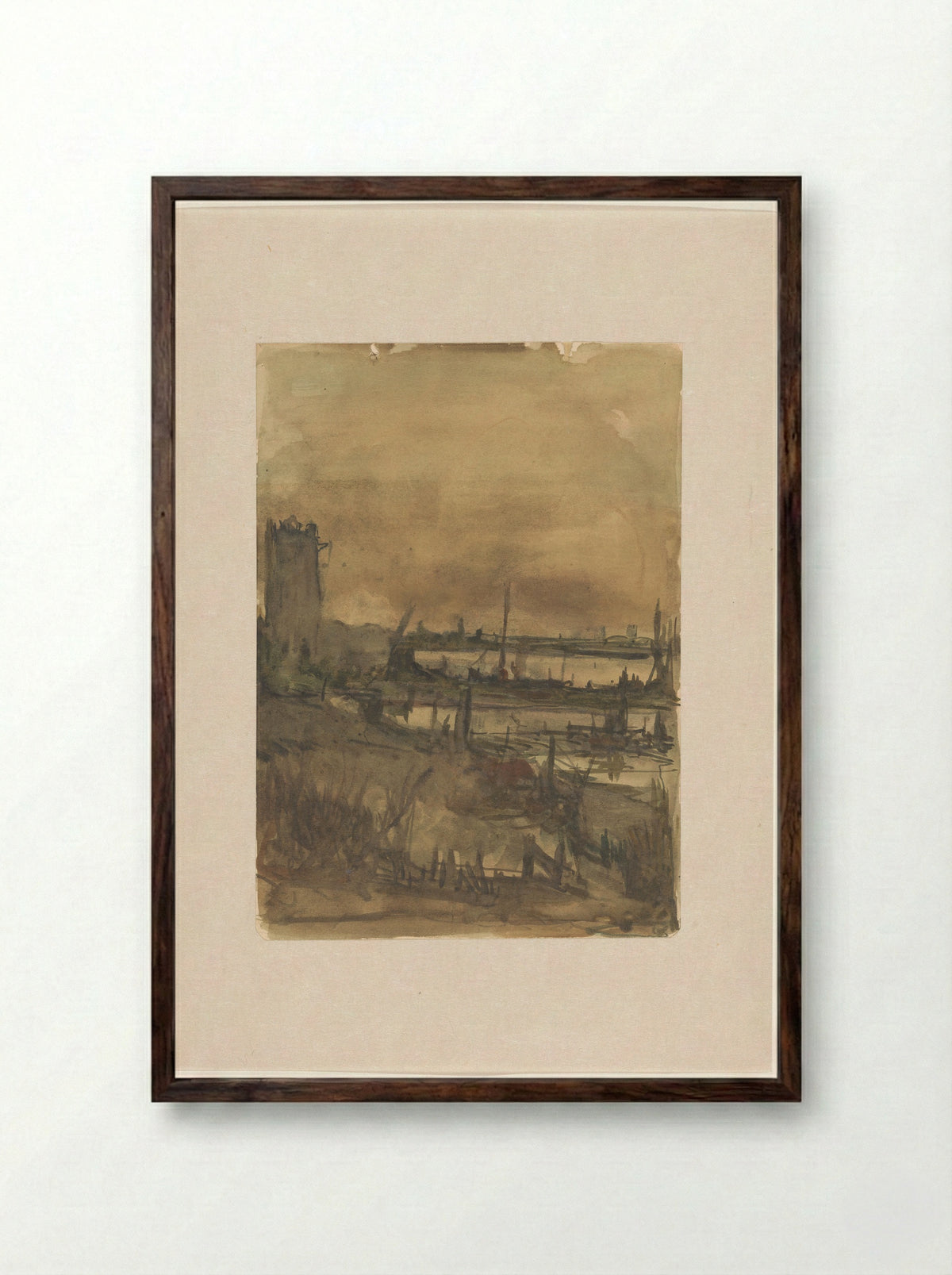 Gezicht op de Maas bij Dordrecht - Jan Paul Valkema Blouw - Framed Print Dark Wood