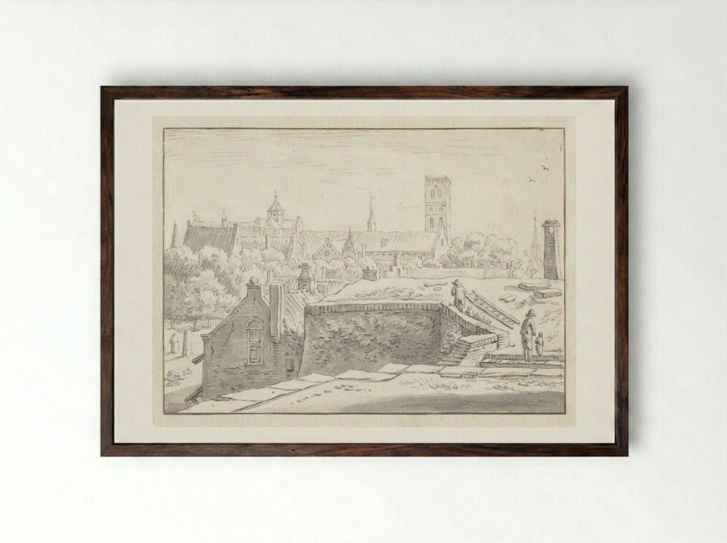 Gezicht op de Mariakerk - Herman Saftleven - Framed Print Dark Wood