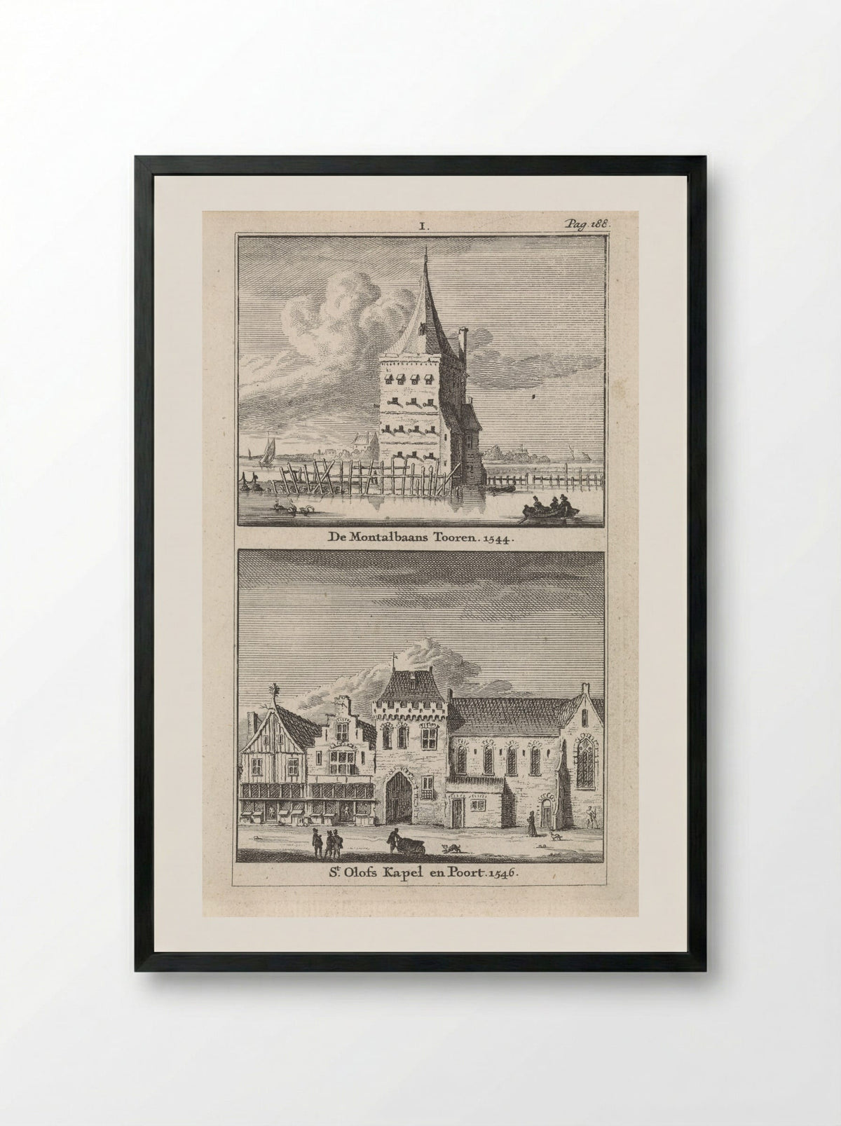 Gezicht op de Montelbaanstoren en de Sint-Olofskapel te Amsterdam - Jan Goeree - Framed Print Black