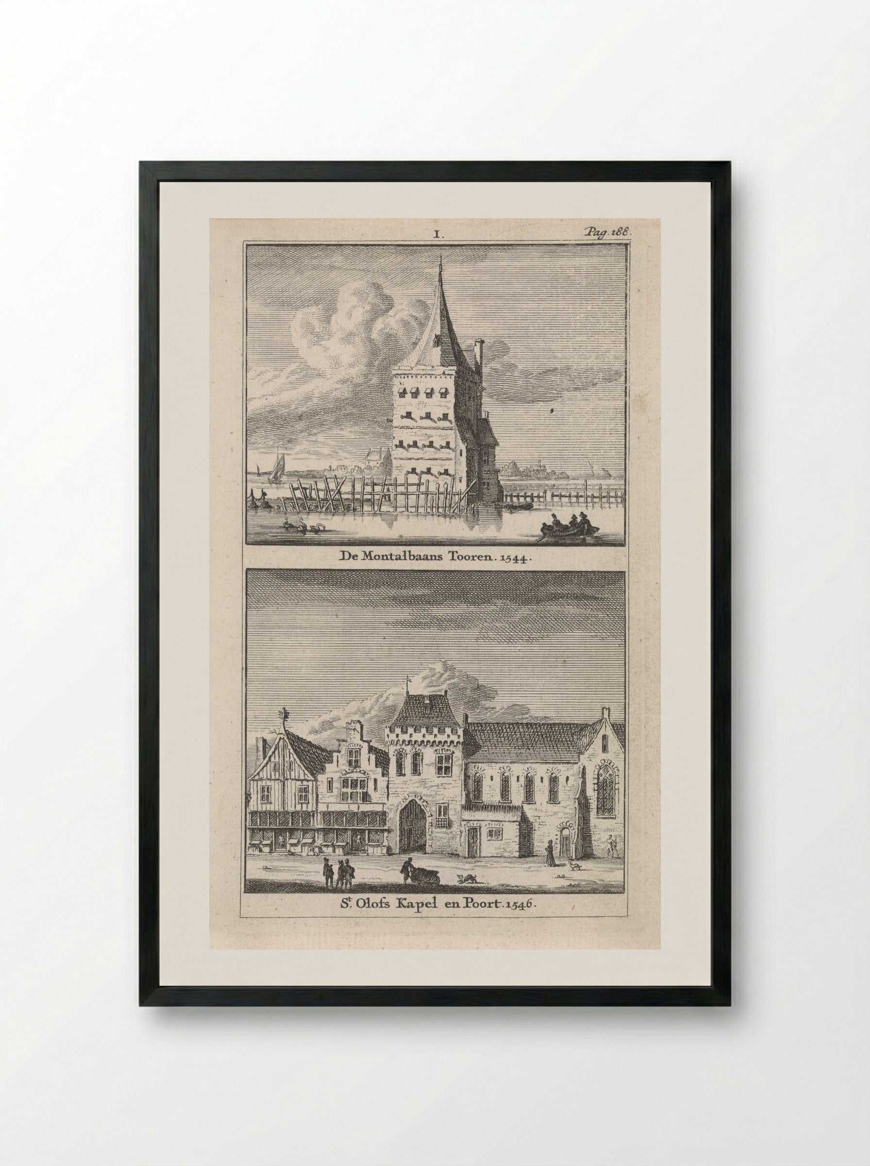 Gezicht op de Montelbaanstoren en de Sint-Olofskapel te Amsterdam - Jan Goeree - Framed Print Black