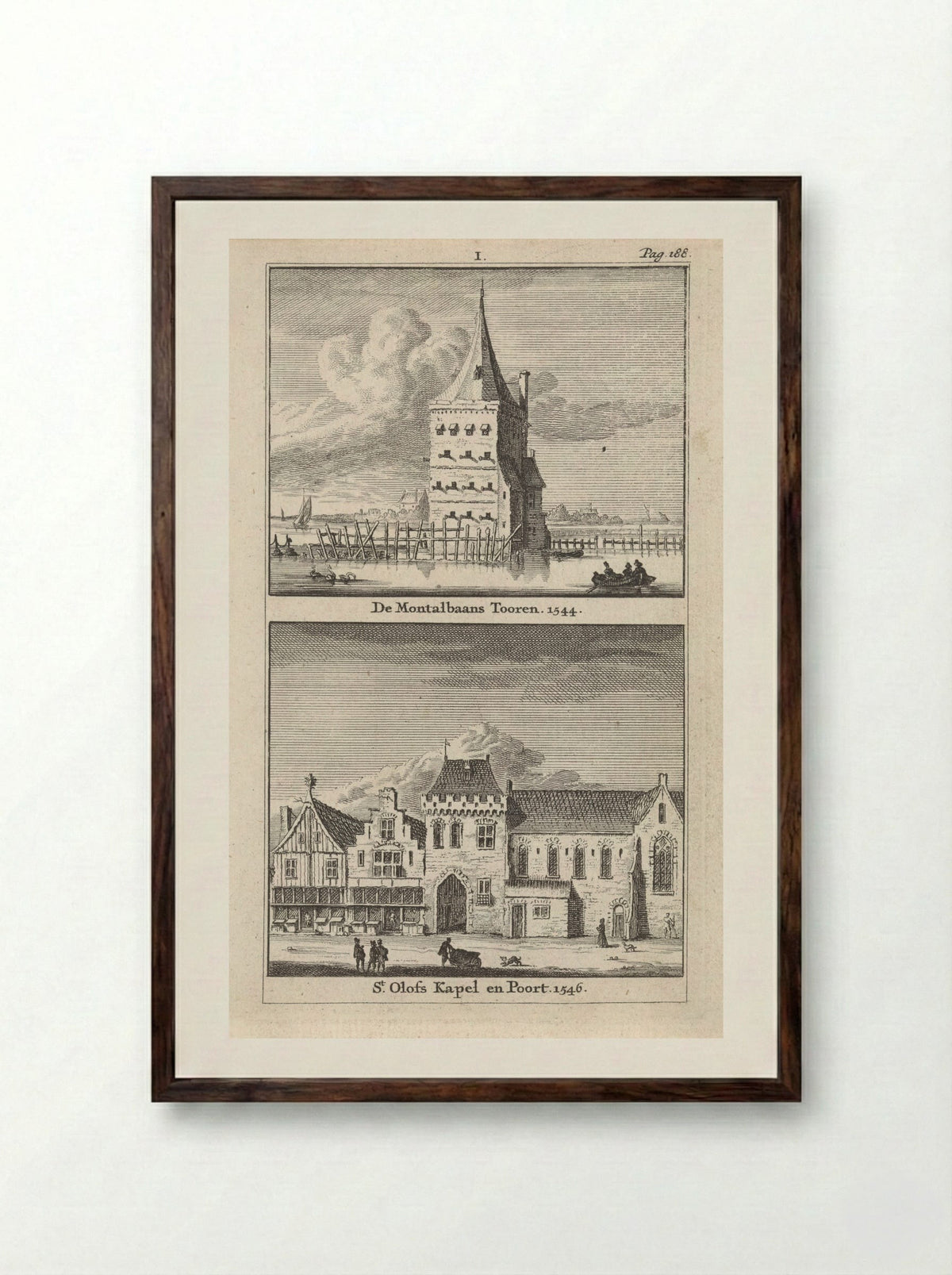 Gezicht op de Montelbaanstoren en de Sint-Olofskapel te Amsterdam - Jan Goeree - Framed Print Dark Wood