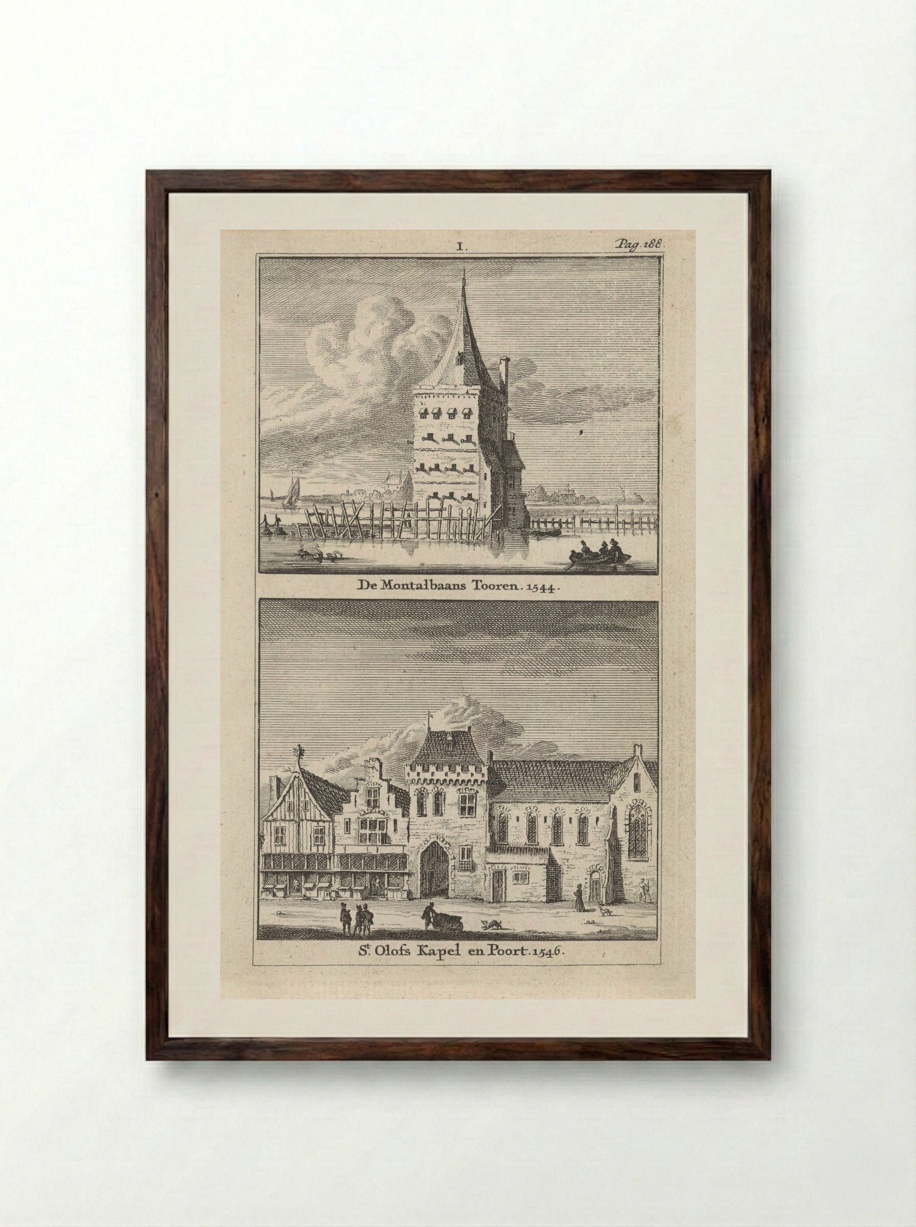 Gezicht op de Montelbaanstoren en de Sint-Olofskapel te Amsterdam - Jan Goeree - Framed Print Dark Wood