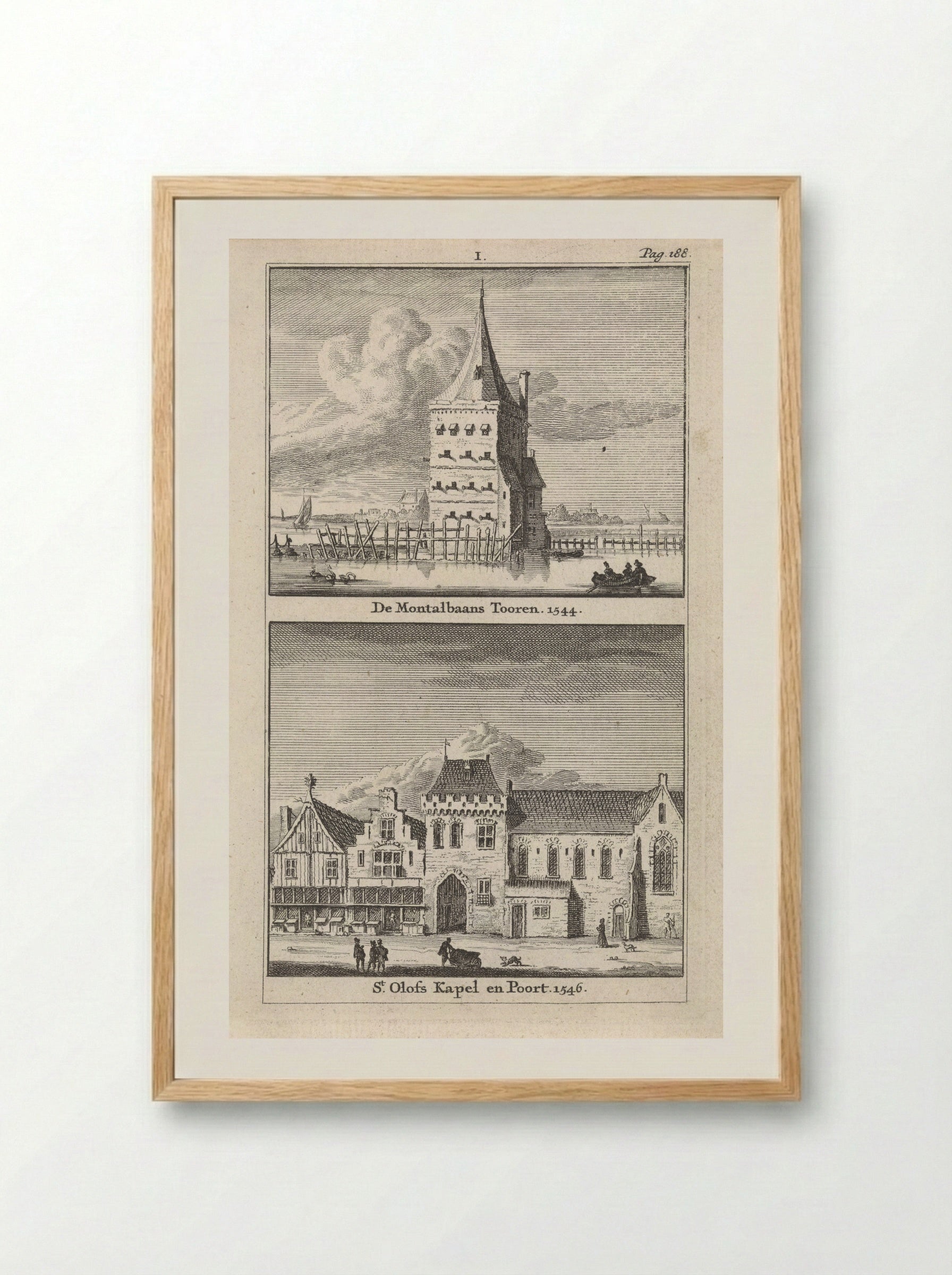 Gezicht op de Montelbaanstoren en de Sint-Olofskapel te Amsterdam - Jan Goeree - Framed Print Wood