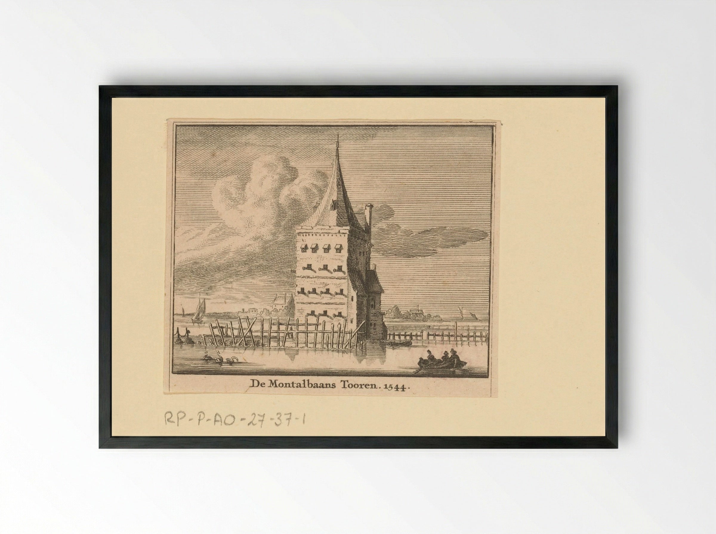 Gezicht op de Montelbaanstoren te Amsterdam, 1544 - Jan Goeree - Framed Print Black