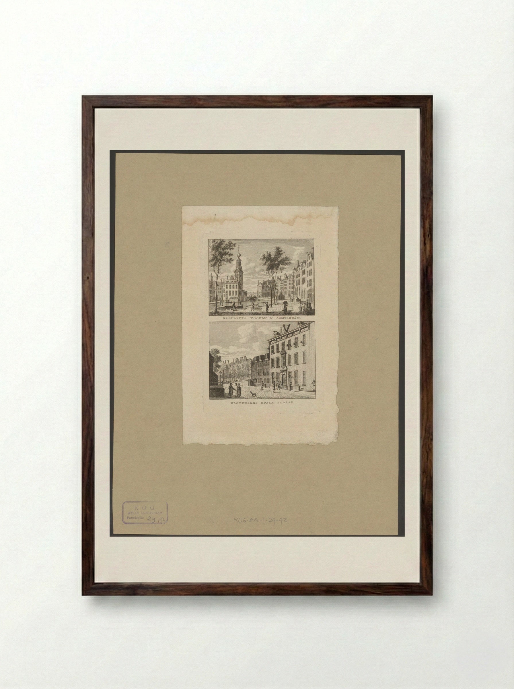 Gezicht op de Munttoren en Kloveniersdoelen te Amsterdam - Carel Frederik Bendorp (I) - Framed Print Dark Wood