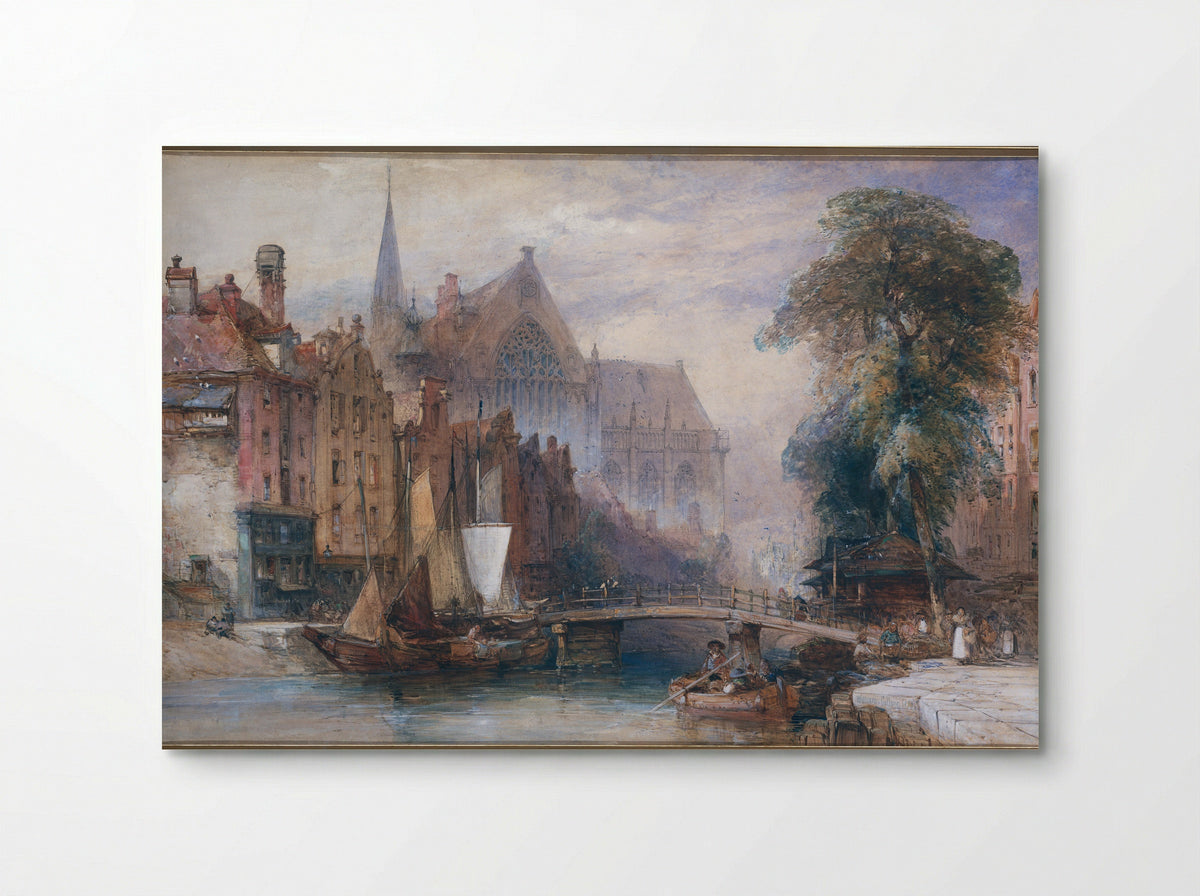 Gezicht op de Nieuwe Kerk en de Nieuwezijds Voorburgwal te Amsterdam, vanuit het Noorden - William Callow - Poster