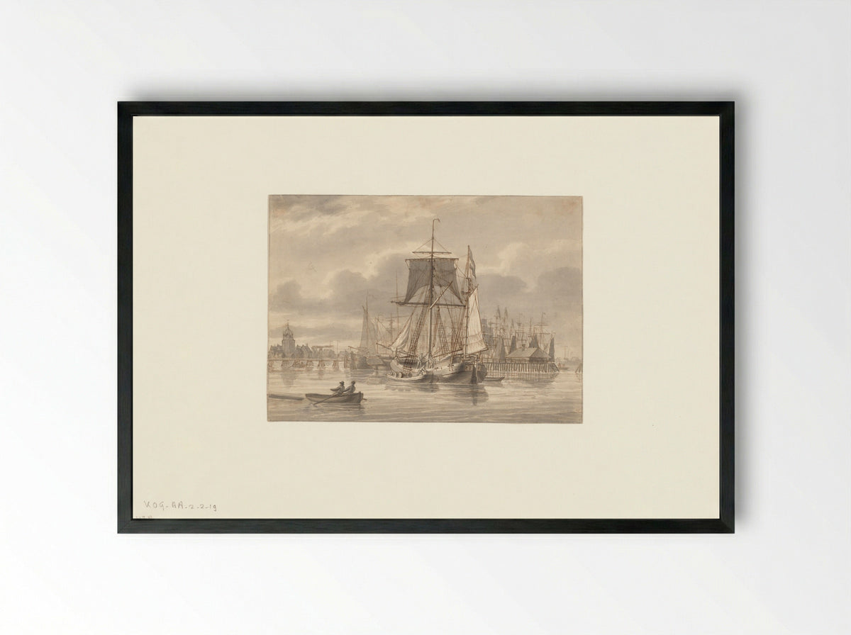 Gezicht op de Nieuwe Stadsherberg vanaf het IJ - Hendrik Vettewinkel - Framed Print Black