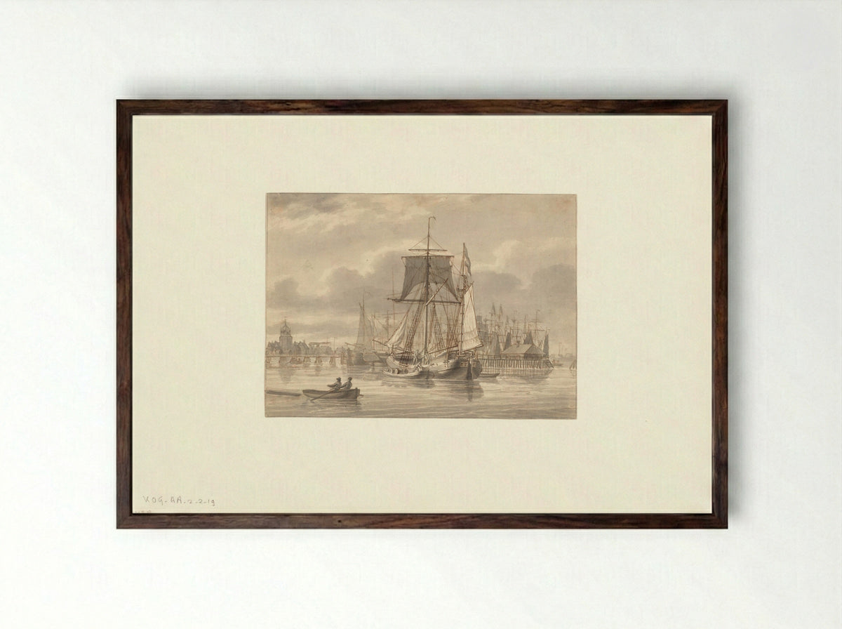 Gezicht op de Nieuwe Stadsherberg vanaf het IJ - Hendrik Vettewinkel - Framed Print Dark Wood
