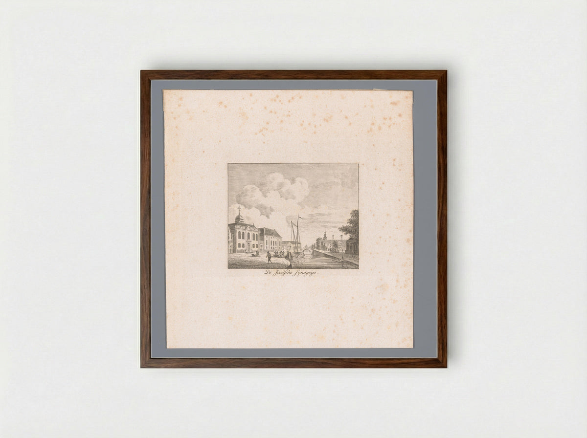 Gezicht op de Nieuwe en Grote Synagoge te Amsterdam - Hendrik Keun - Framed Print Dark Wood