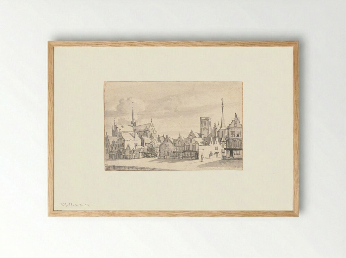 Gezicht op de Nieuwezijds Voorburgwal - Gerrit van Lambertsz - Framed Print Wood