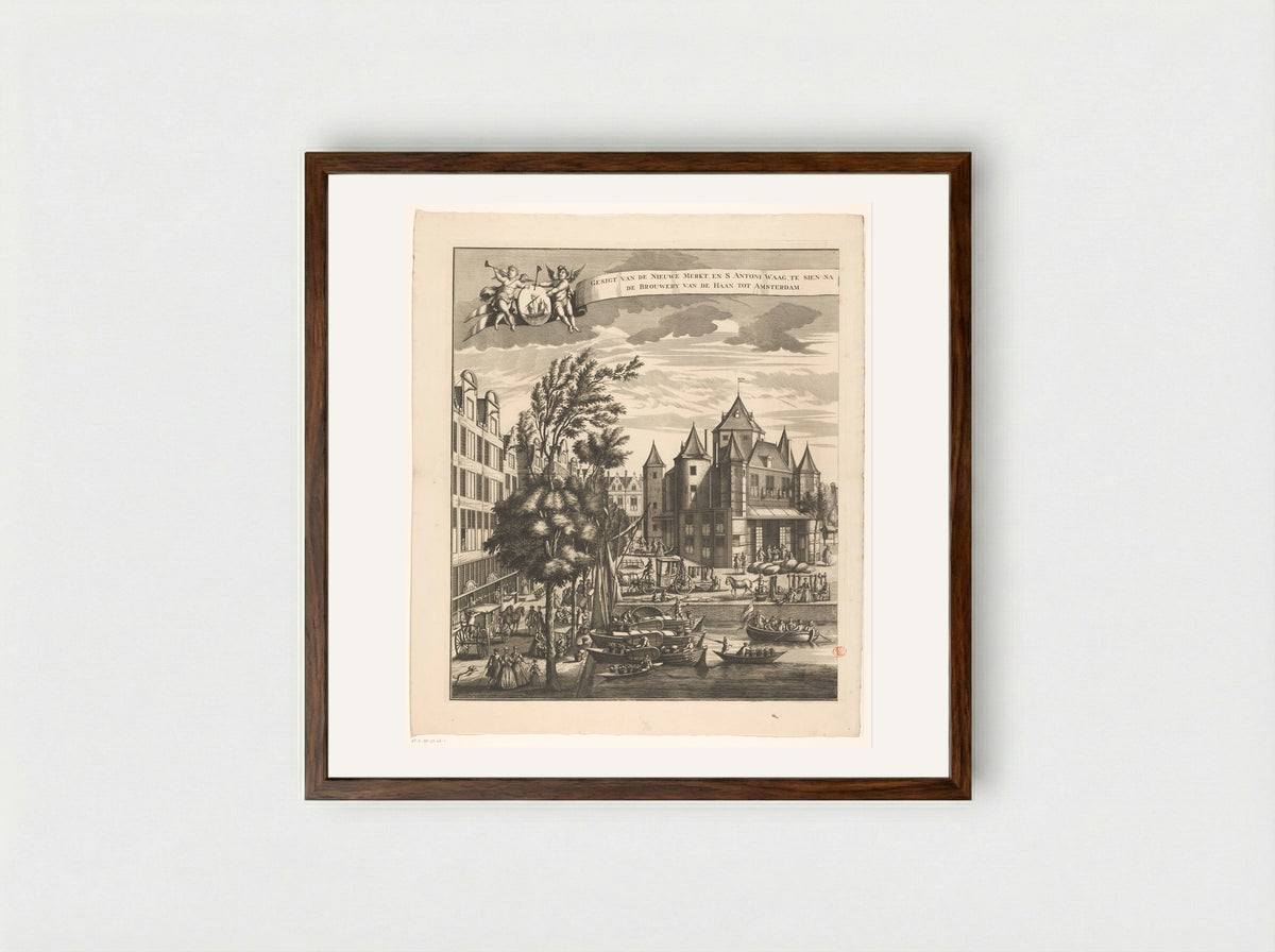 Gezicht op de Nieuwmarkt te Amsterdam (linkerdeel) - Leonard Schenk - Framed Print Dark Wood