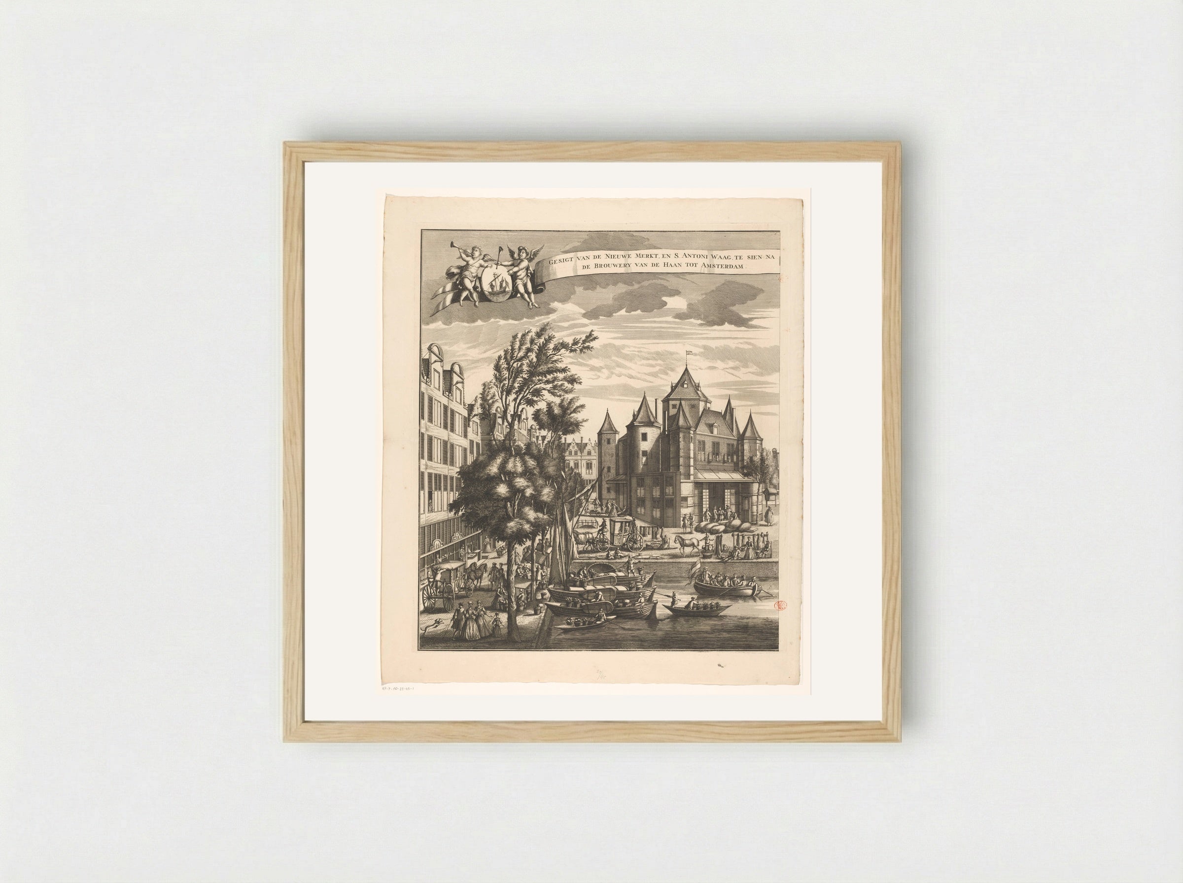 Gezicht op de Nieuwmarkt te Amsterdam (linkerdeel) - Leonard Schenk - Framed Print Wood