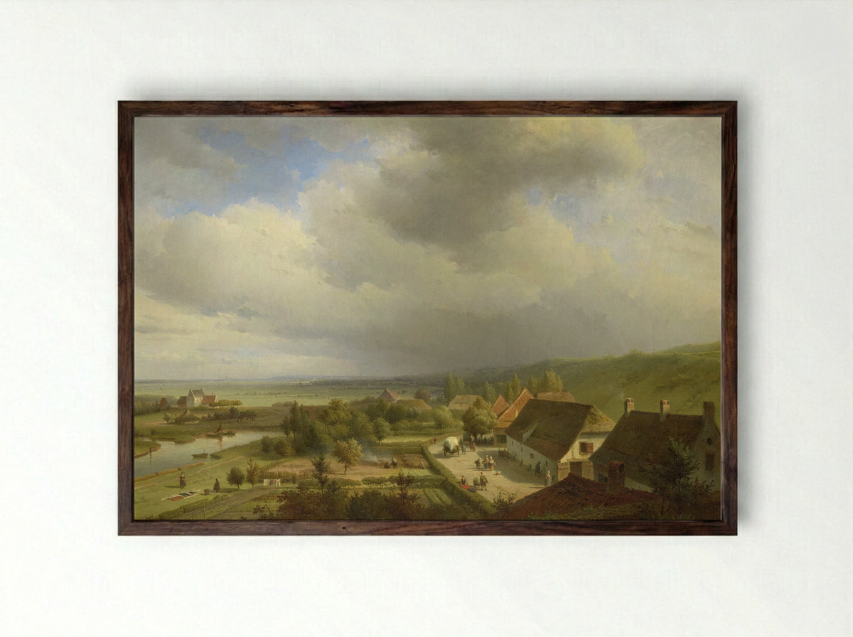 Gezicht op de Ooijpolder, gezien vanaf de Belvédère te Nijmegen - Abraham Johannes Couwenberg - Framed Print Dark Wood