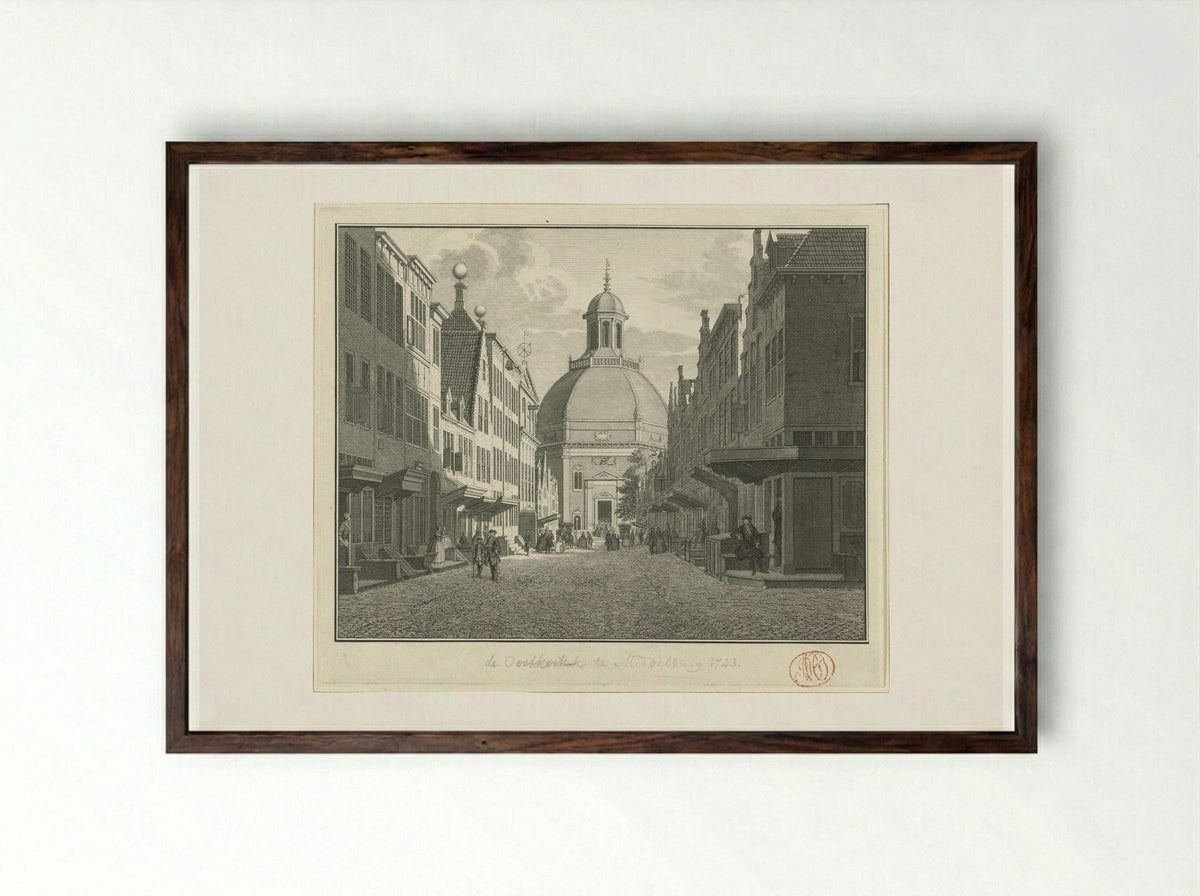 Gezicht op de Oostkerk te Middelburg - Jan Caspar Philips - Framed Print Dark Wood