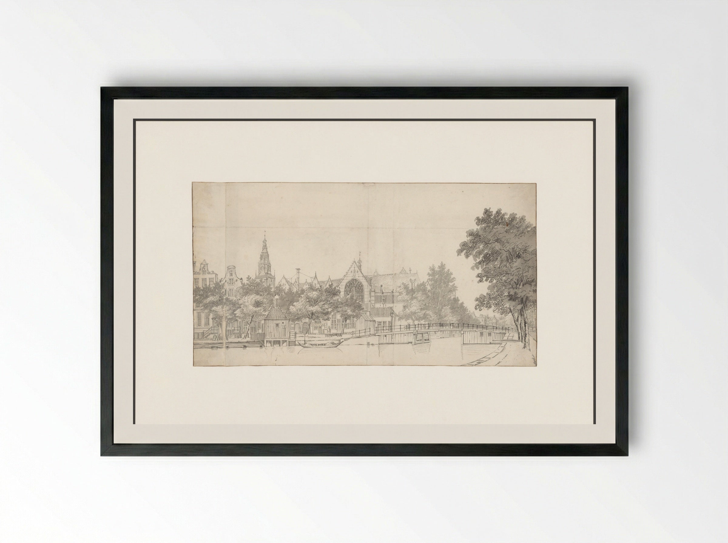 Gezicht op de Oude Kerk vanaf de Oudezijds Voorburgwal - Jan de Beijer - Framed Print Black