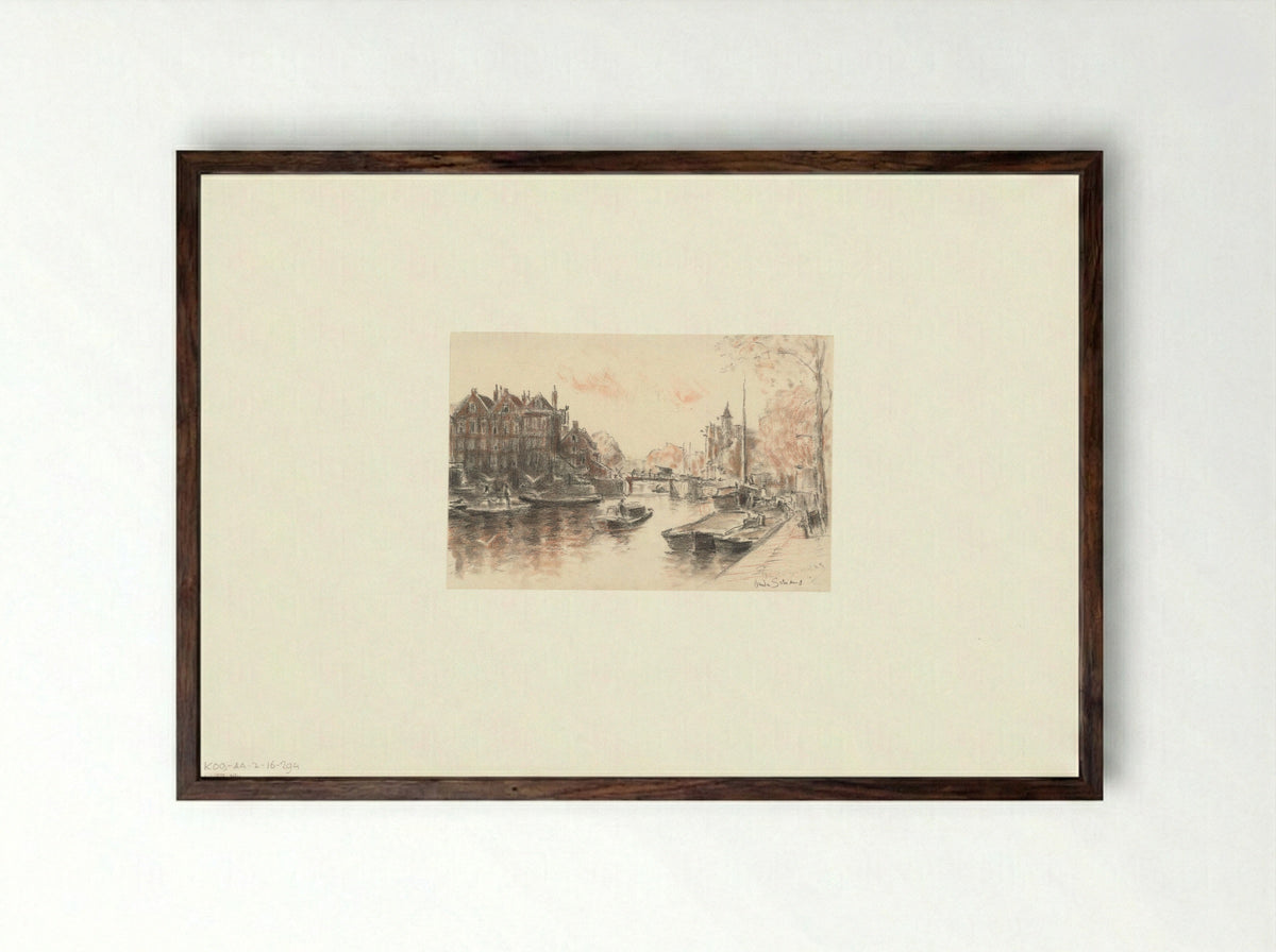 Gezicht op de Oudeschans gezien naar de Sint Antoniesluis - Anthonie van Teijn - Framed Print Dark Wood