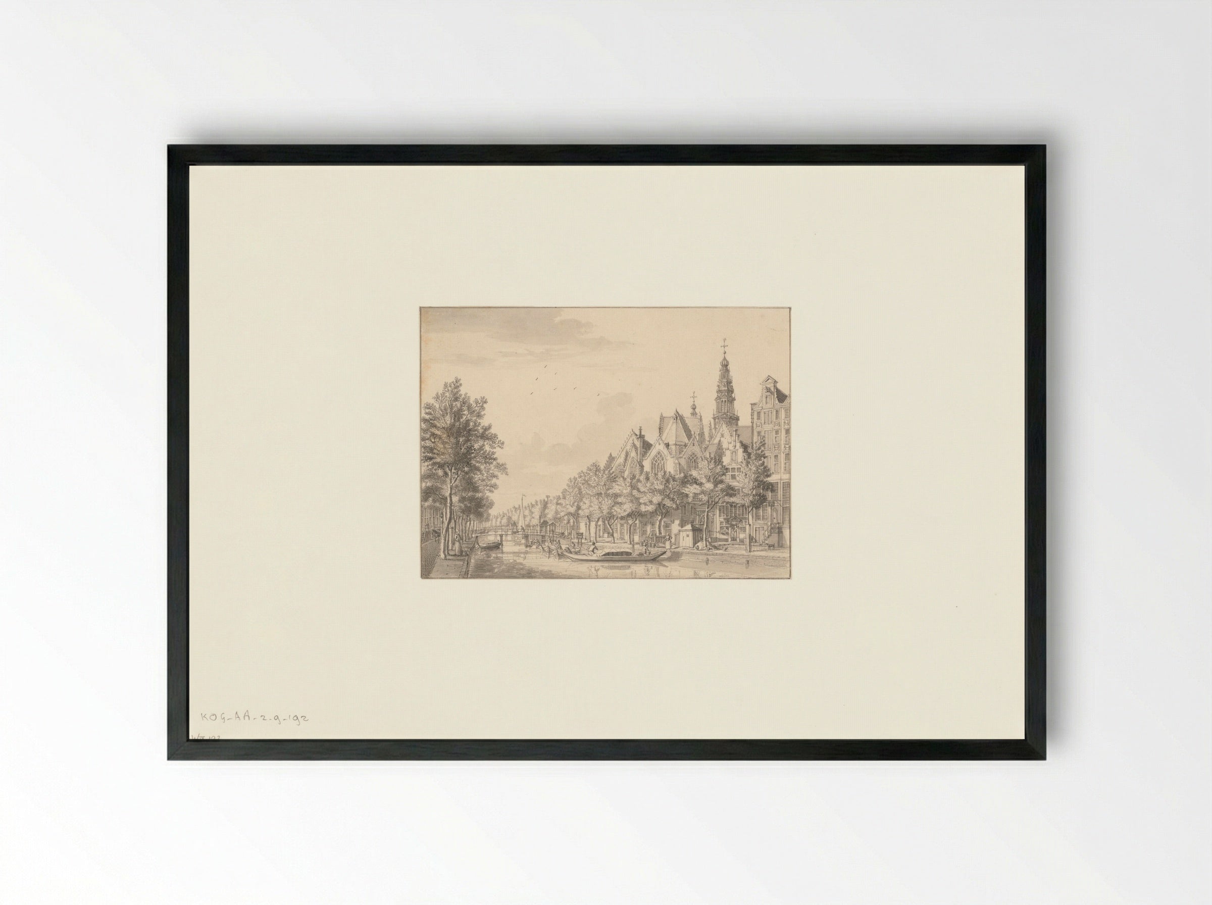 Gezicht op de Oudezijds Voorburgwal en de Oude Kerk - Jan de Beijer - Framed Print Black