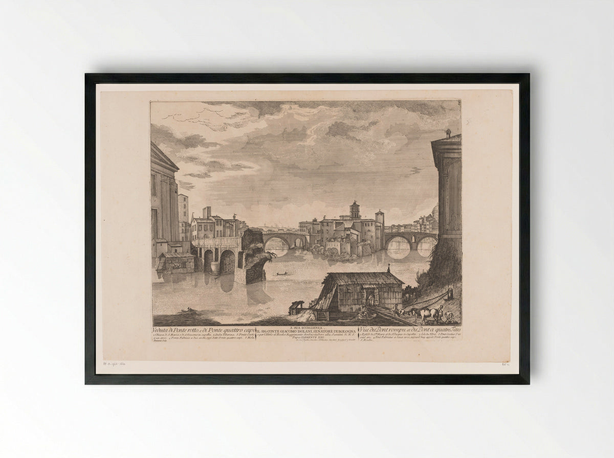 Gezicht op de Ponte Rotto en de Pons Fabricius - Bouchard & J.J. Gravier - Framed Print Black