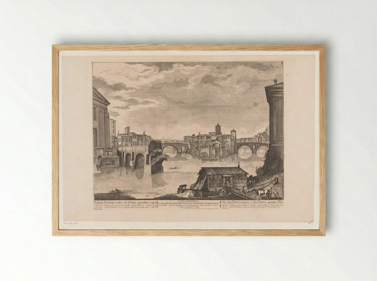 Gezicht op de Ponte Rotto en de Pons Fabricius - Bouchard & J.J. Gravier - Framed Print Wood