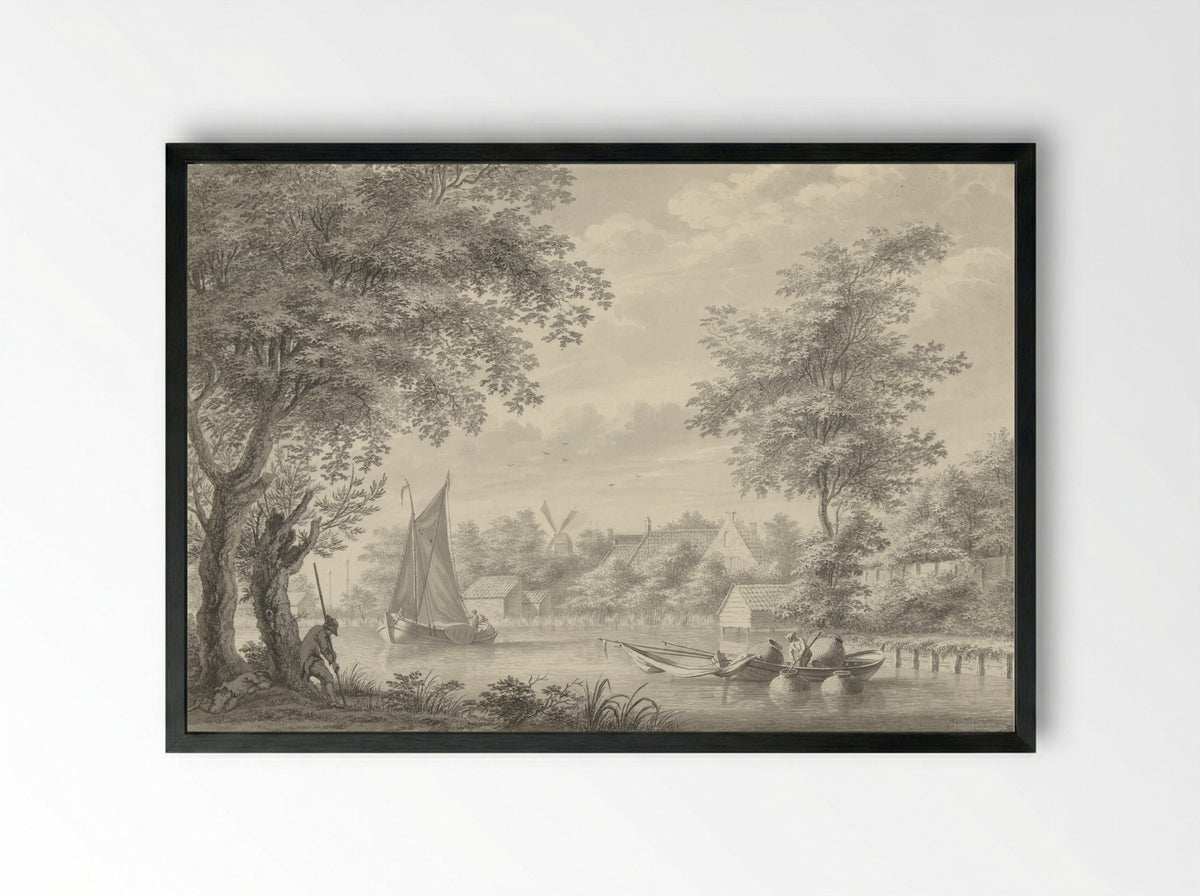 Gezicht op de Schinkel met een zeilschip en een visser - Gerard van Rossum - Framed Print Black
