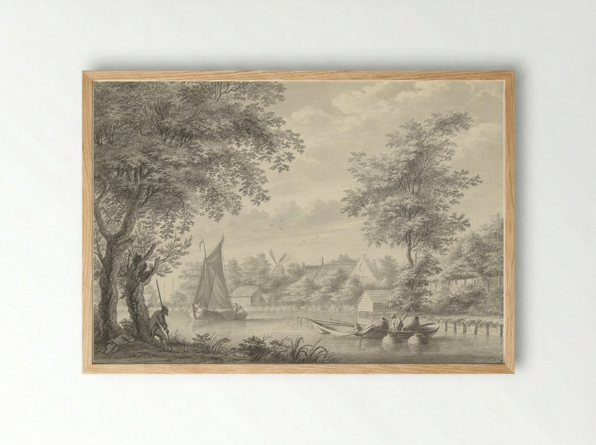 Gezicht op de Schinkel met een zeilschip en een visser - Gerard van Rossum - Framed Print Wood