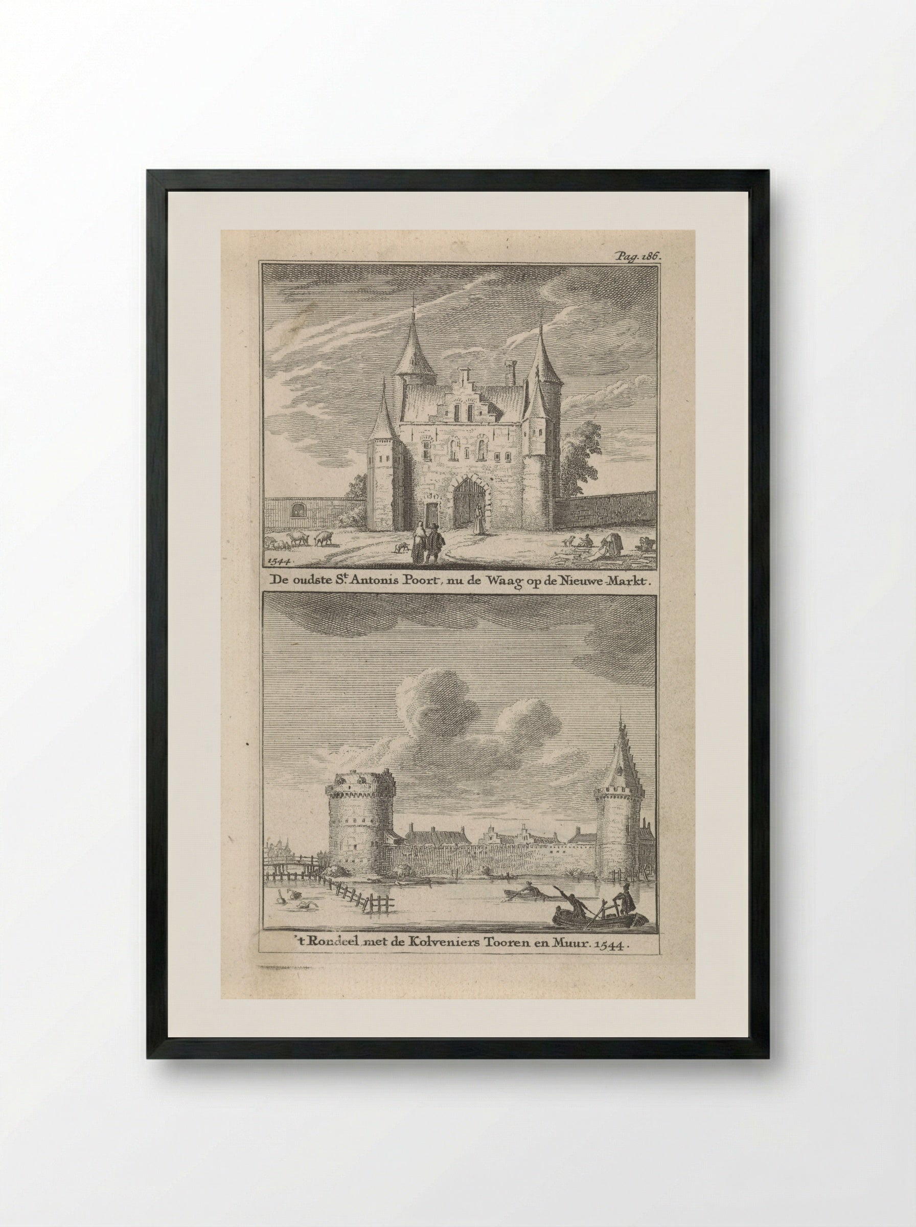 Gezicht op de Sint-Antoniespoort en het Rondeel te Amsterdam - Jan Goeree - Framed Print Black