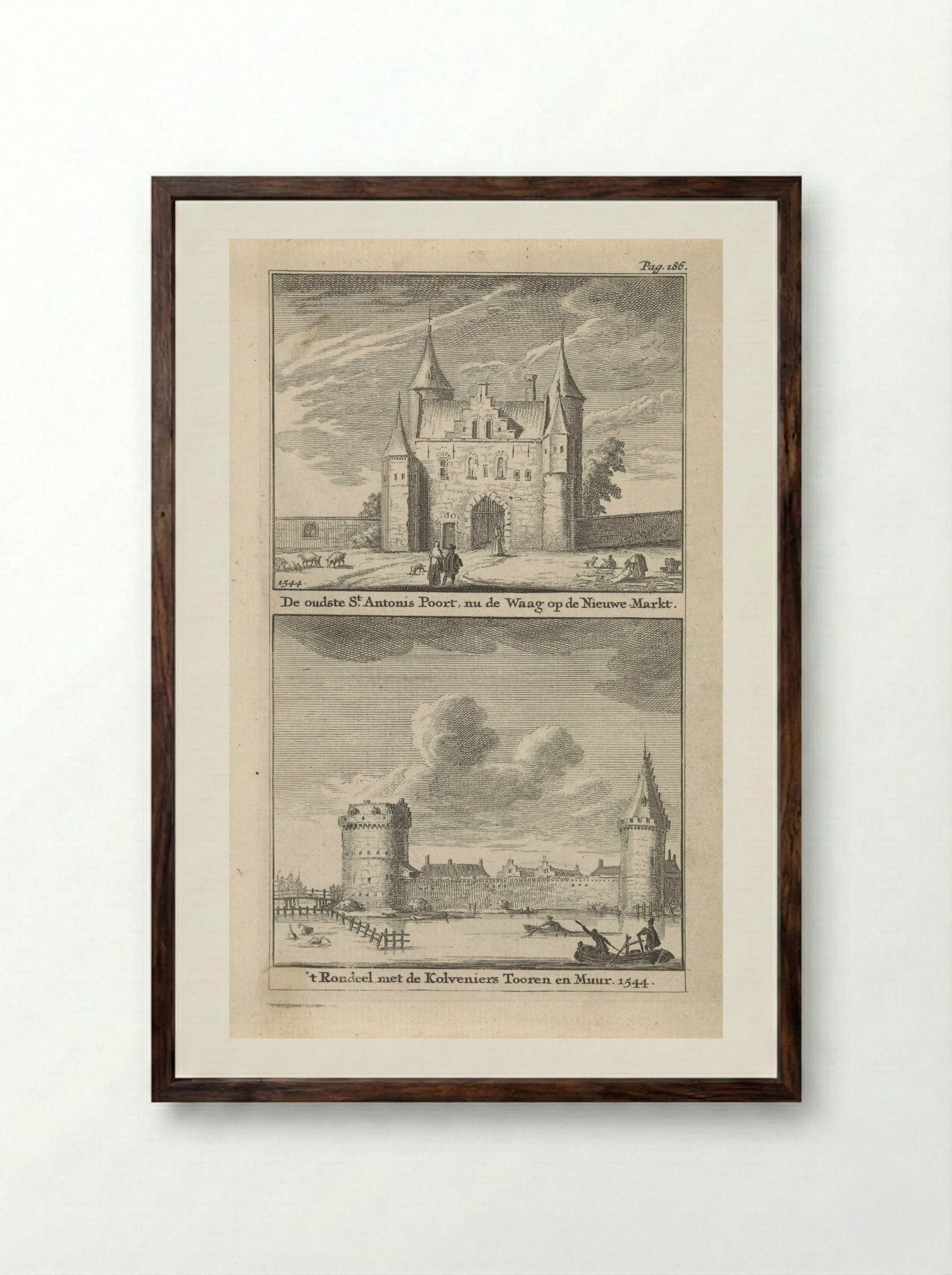 Gezicht op de Sint-Antoniespoort en het Rondeel te Amsterdam - Jan Goeree - Framed Print Dark Wood