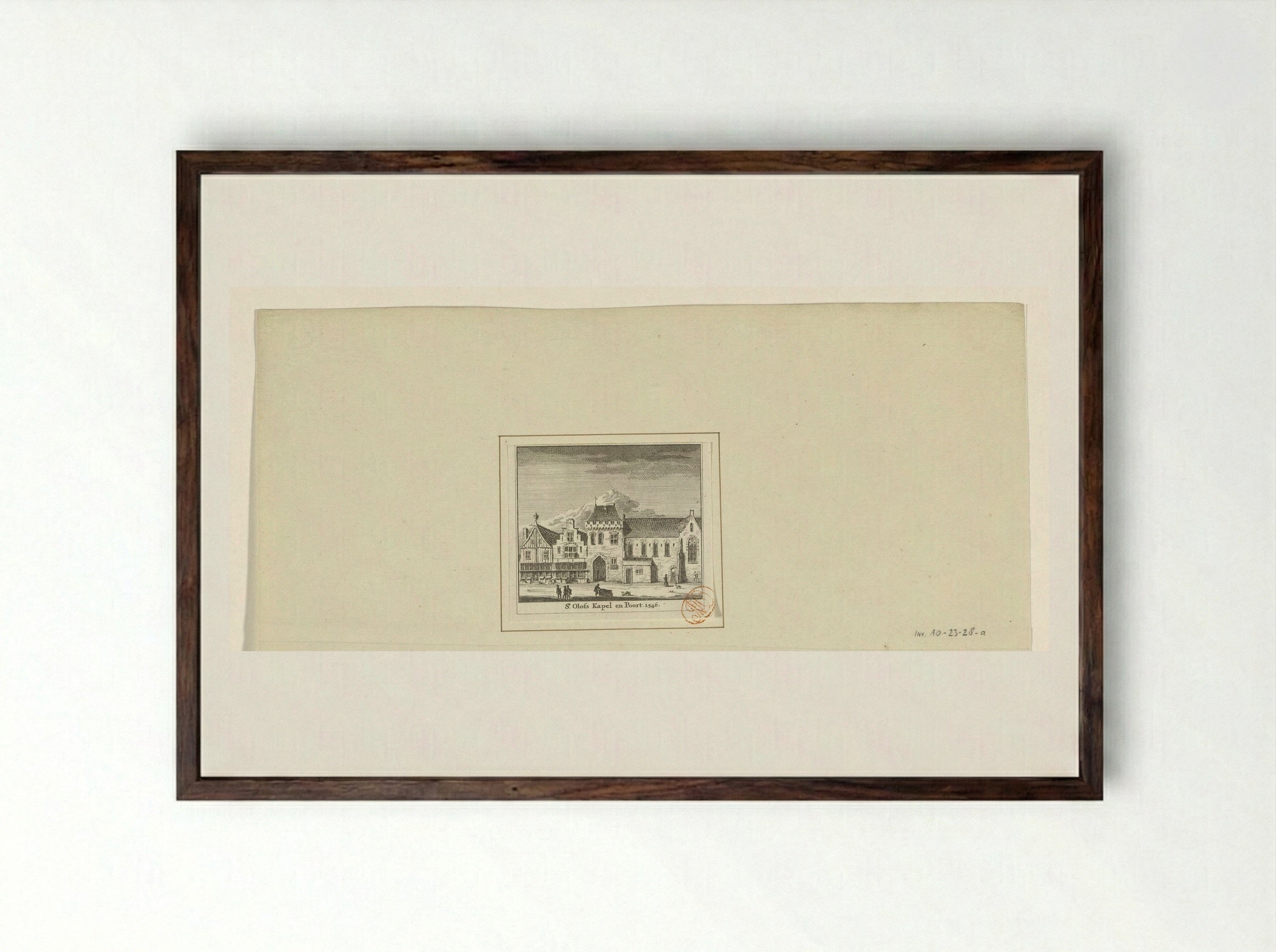 Gezicht op de Sint-Olofspoort en Sint-Olofskapel te Amsterdam - Jan Goeree - Framed Print Dark Wood
