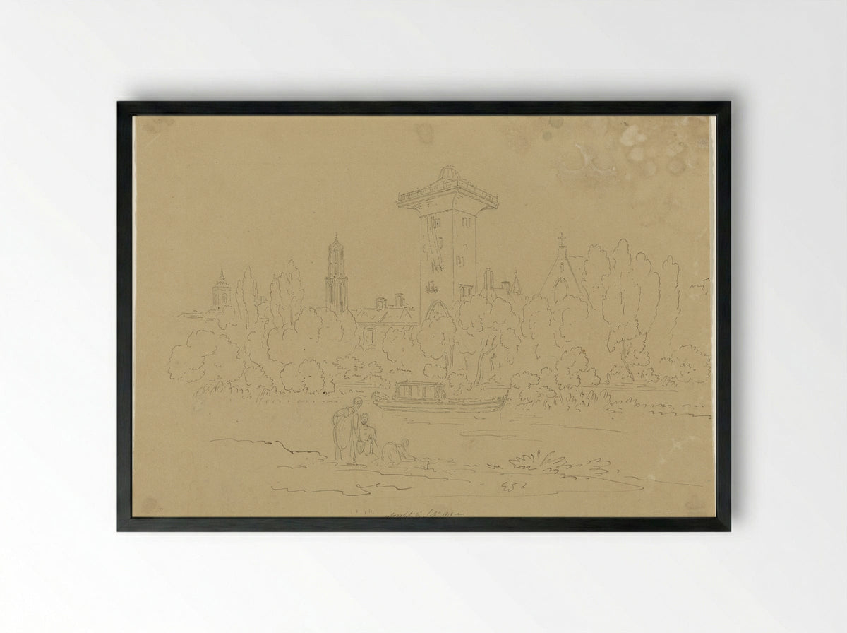 Gezicht op de Smeetoren te Utrecht - Hugh William Williams - Framed Print Black