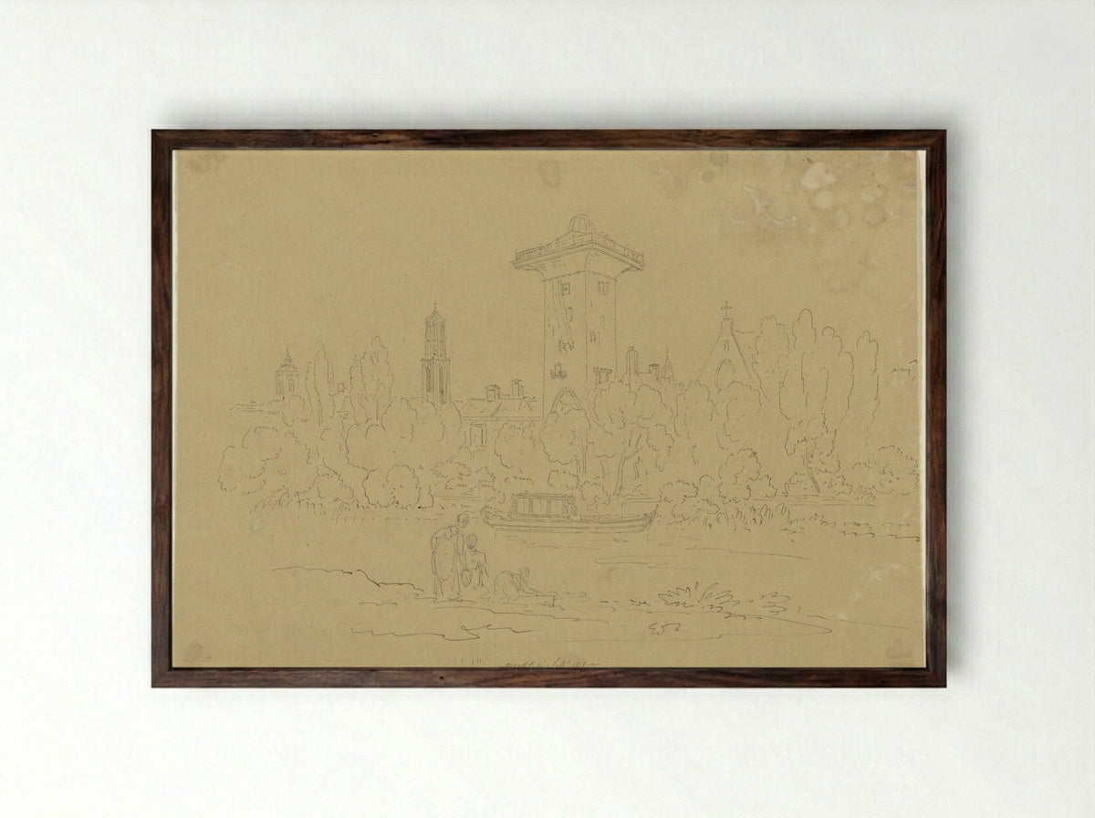 Gezicht op de Smeetoren te Utrecht - Hugh William Williams - Framed Print Dark Wood