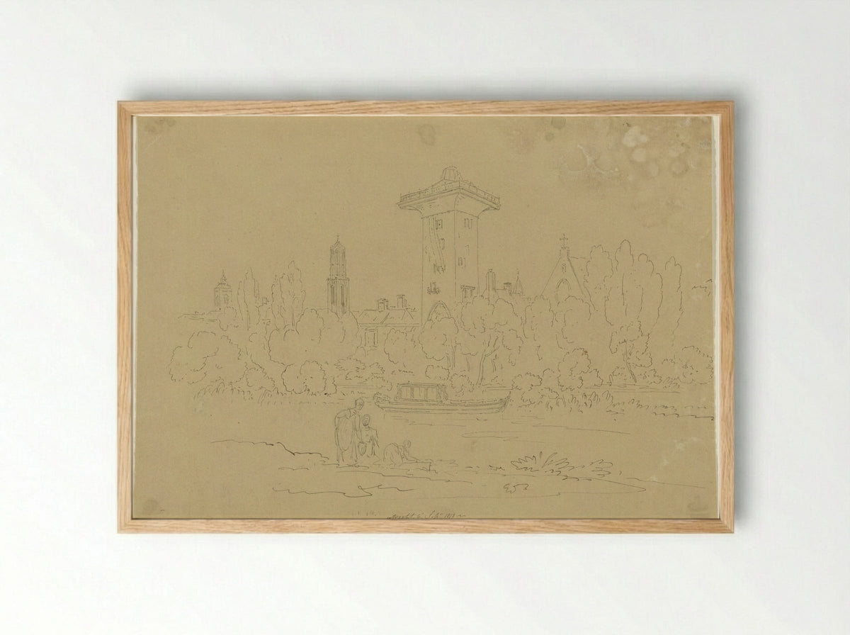 Gezicht op de Smeetoren te Utrecht - Hugh William Williams - Framed Print Wood