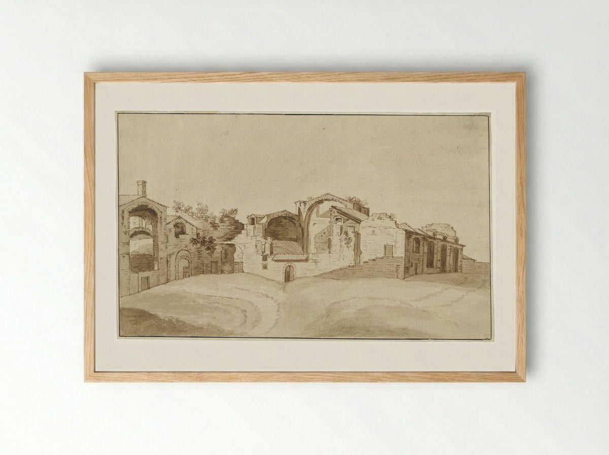 Gezicht op de Thermen van Diocletianus te Rome - Charles-Louis Clérisseau - Framed Print Wood