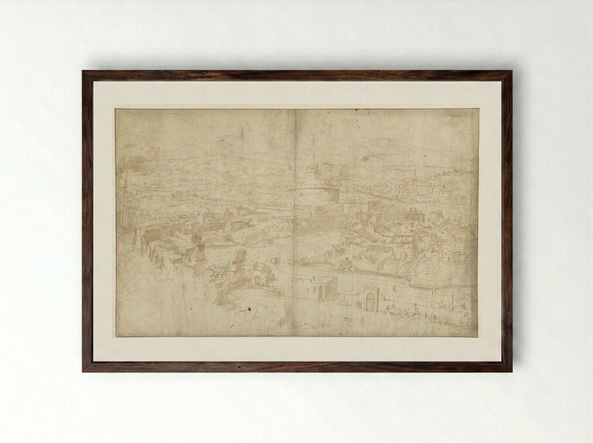 Gezicht op de Tiber en de Castel Sant' Angelo - Antoni van den Wijngaerde - Framed Print Dark Wood