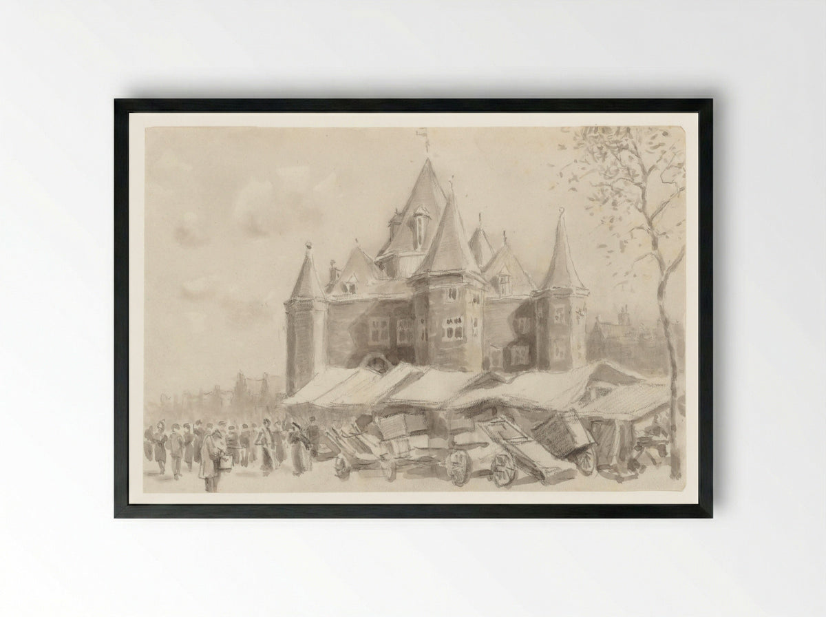 Gezicht op de Waag op de Nieuwmarkt - Anthonie van Teijn - Framed Print Black
