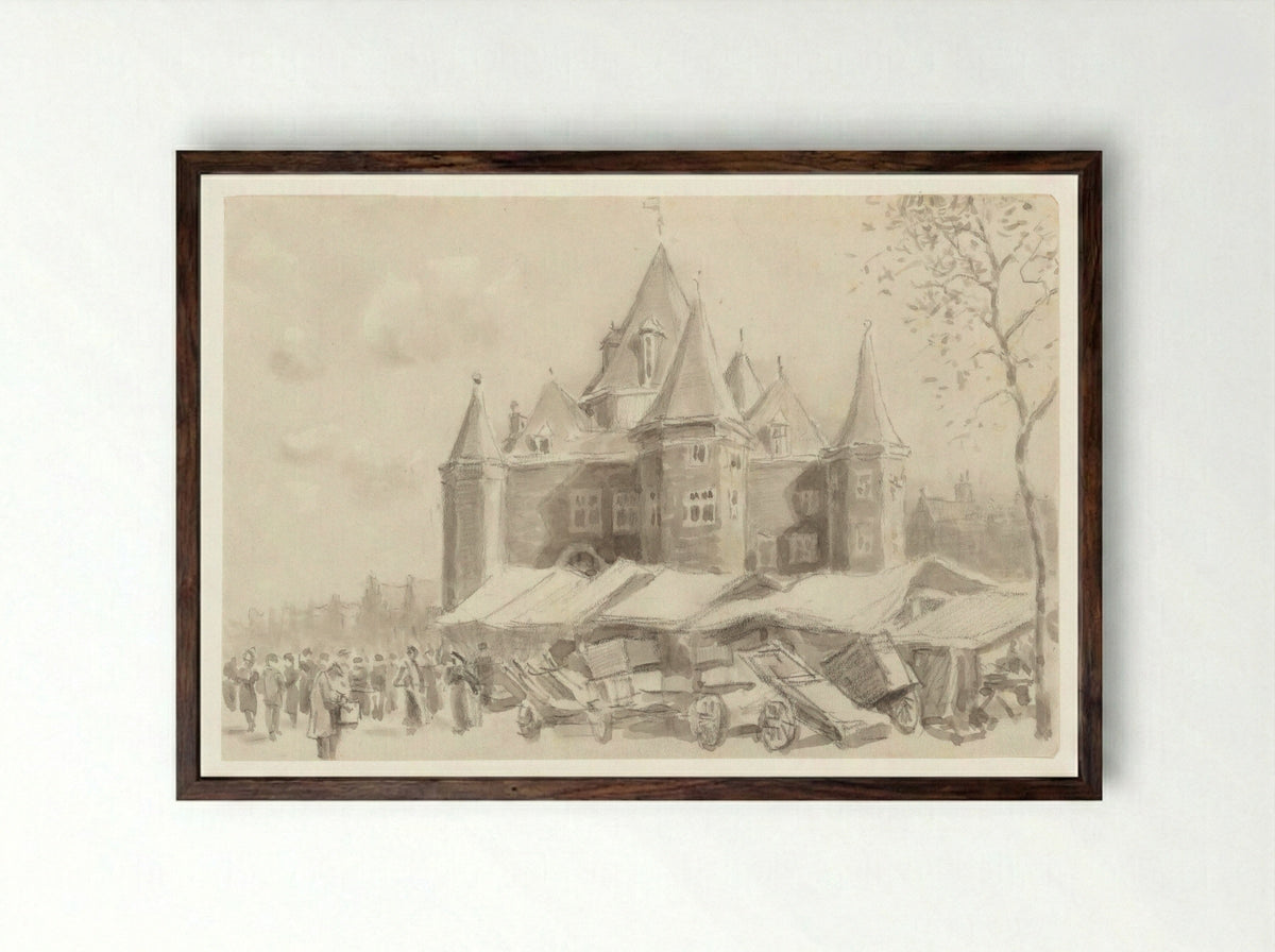 Gezicht op de Waag op de Nieuwmarkt - Anthonie van Teijn - Framed Print Dark Wood