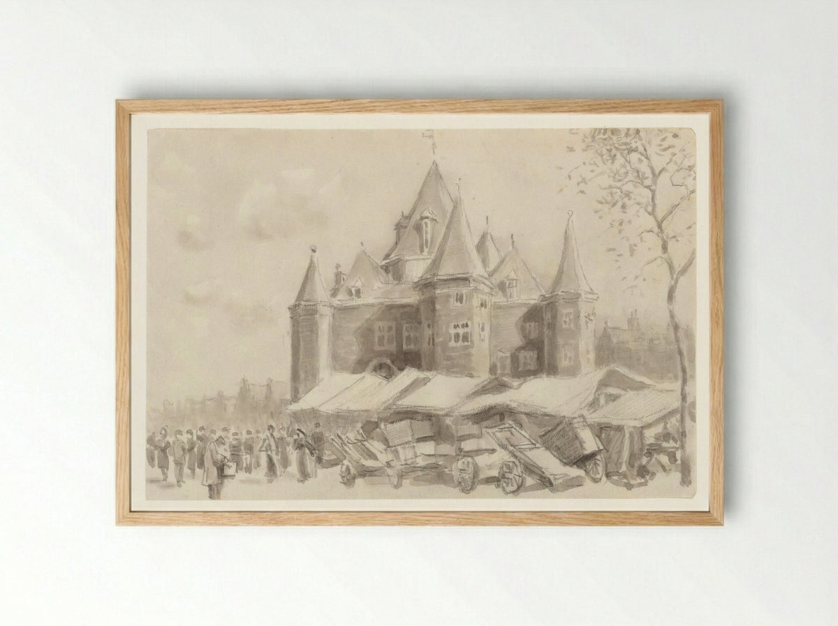 Gezicht op de Waag op de Nieuwmarkt - Anthonie van Teijn - Framed Print Wood