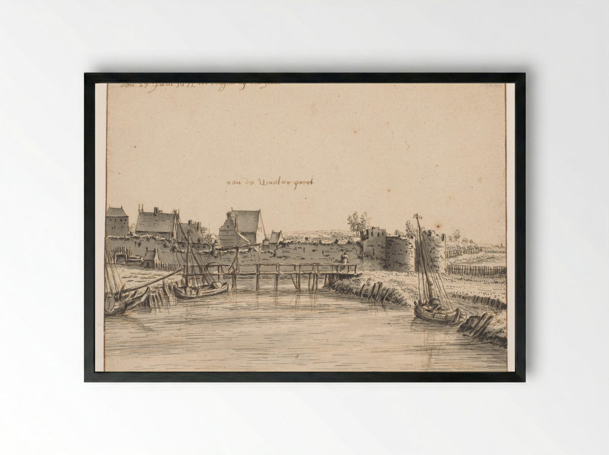 Gezicht op de Waterpoort, Bergen op Zoom - Barend Klotz - Framed Print Black
