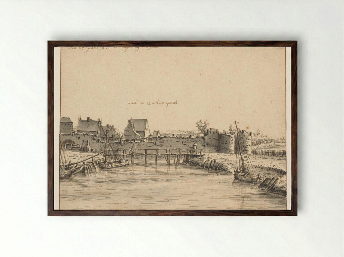 Gezicht op de Waterpoort, Bergen op Zoom - Barend Klotz - Framed Print Dark Wood