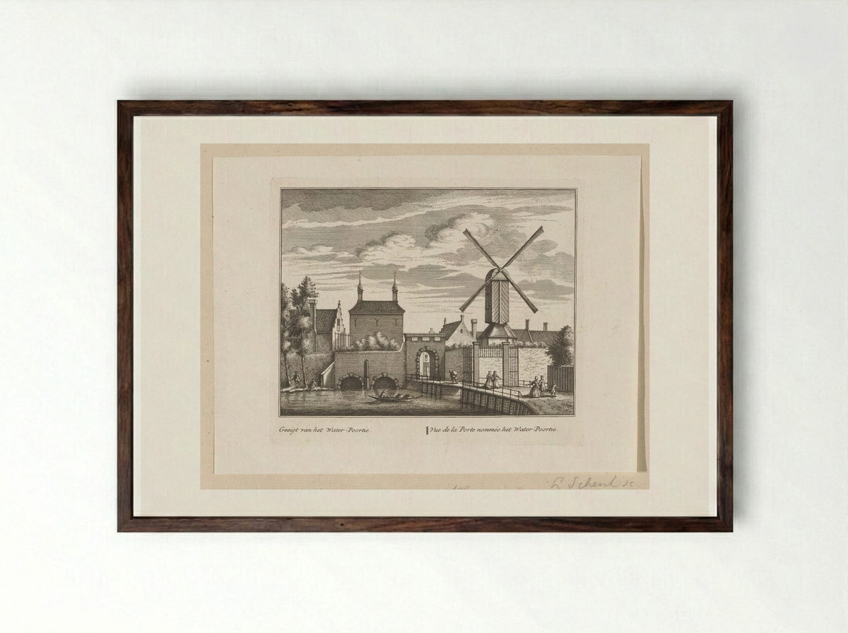 Gezicht op de Waterpoort te Alkmaar - Leonard Schenk - Framed Print Dark Wood