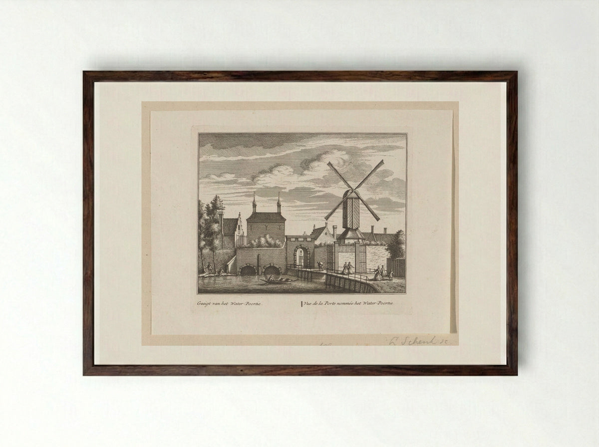 Gezicht op de Waterpoort te Alkmaar - Leonard Schenk - Framed Print Dark Wood