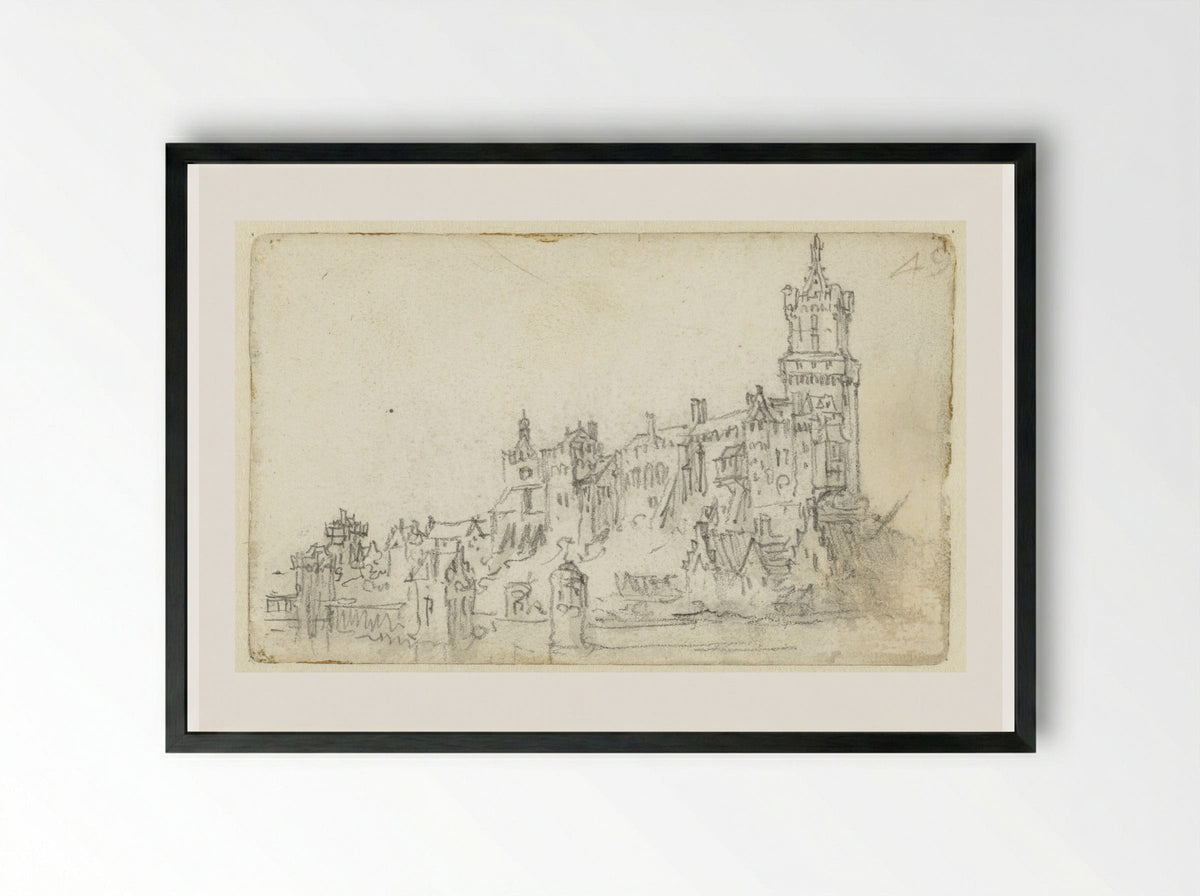 Gezicht op de Zwanenburg te Kleve - Jan van Goyen - Framed Print Black